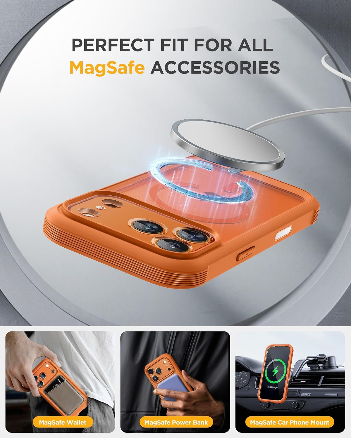 Miracase for Iphone 17 Pro Max Case with Privacy Screen Protector, Orange