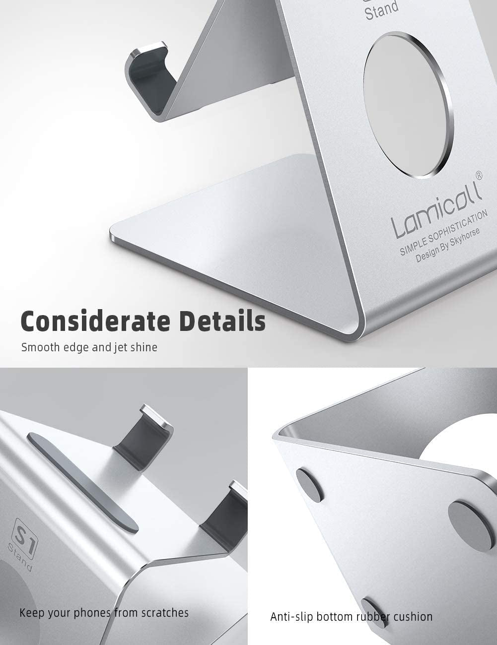 Lamicall Cell Phone Stand, Desk Phone Holder Cradle, Compatible with Phone 12 Mini 11 Pro Xs Max XR X 8 7 6 plus SE, All Smartphones Charging Dock, Office Desktop Accessories - Silver