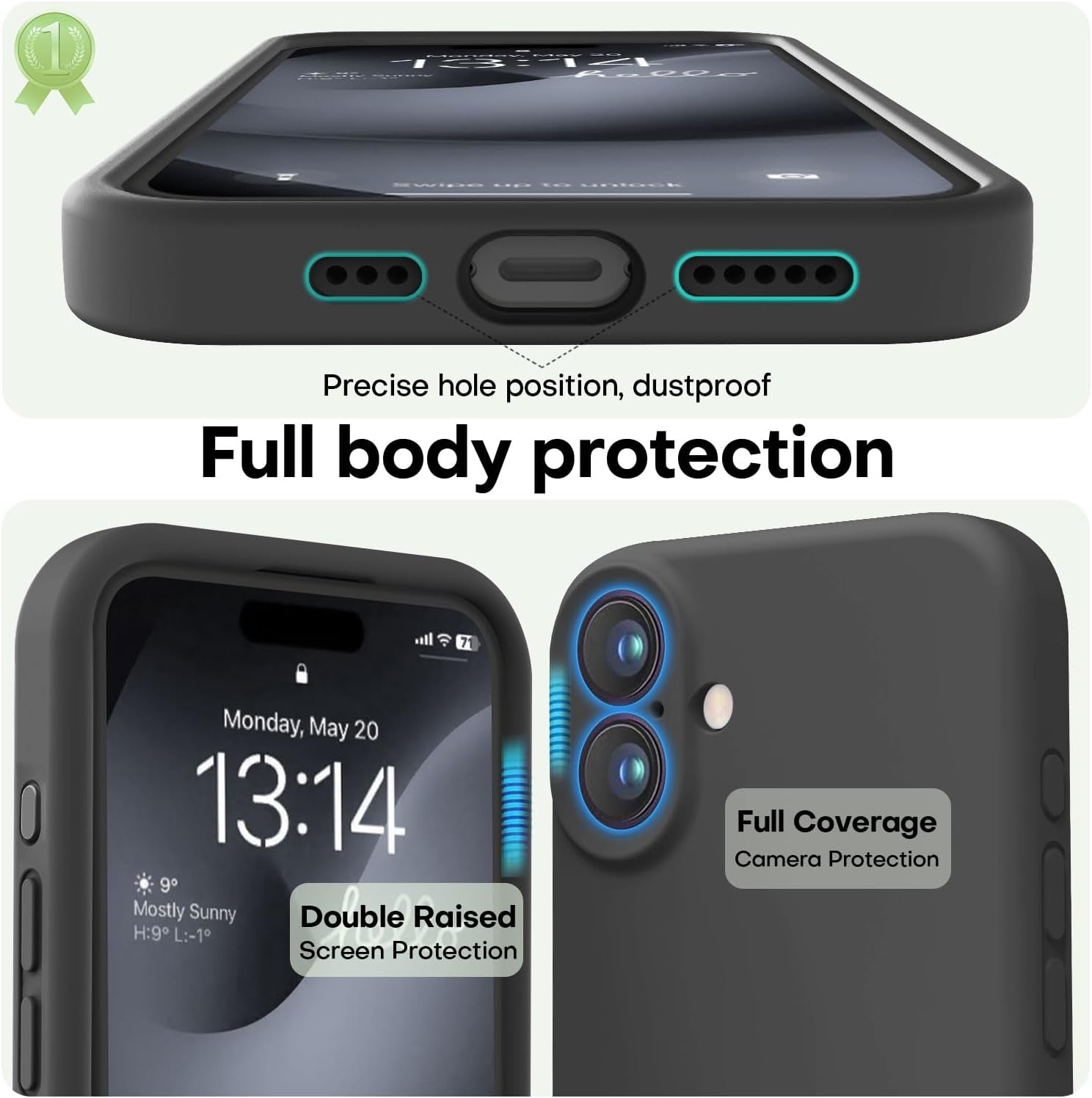 LOVE 3000 Designed for Iphone 16 Case, Premium Silicone with [Soft Anti-Scratch Microfiber Lining] Shockproof Protective Phone Case for Men Women Girls 6.1", Black