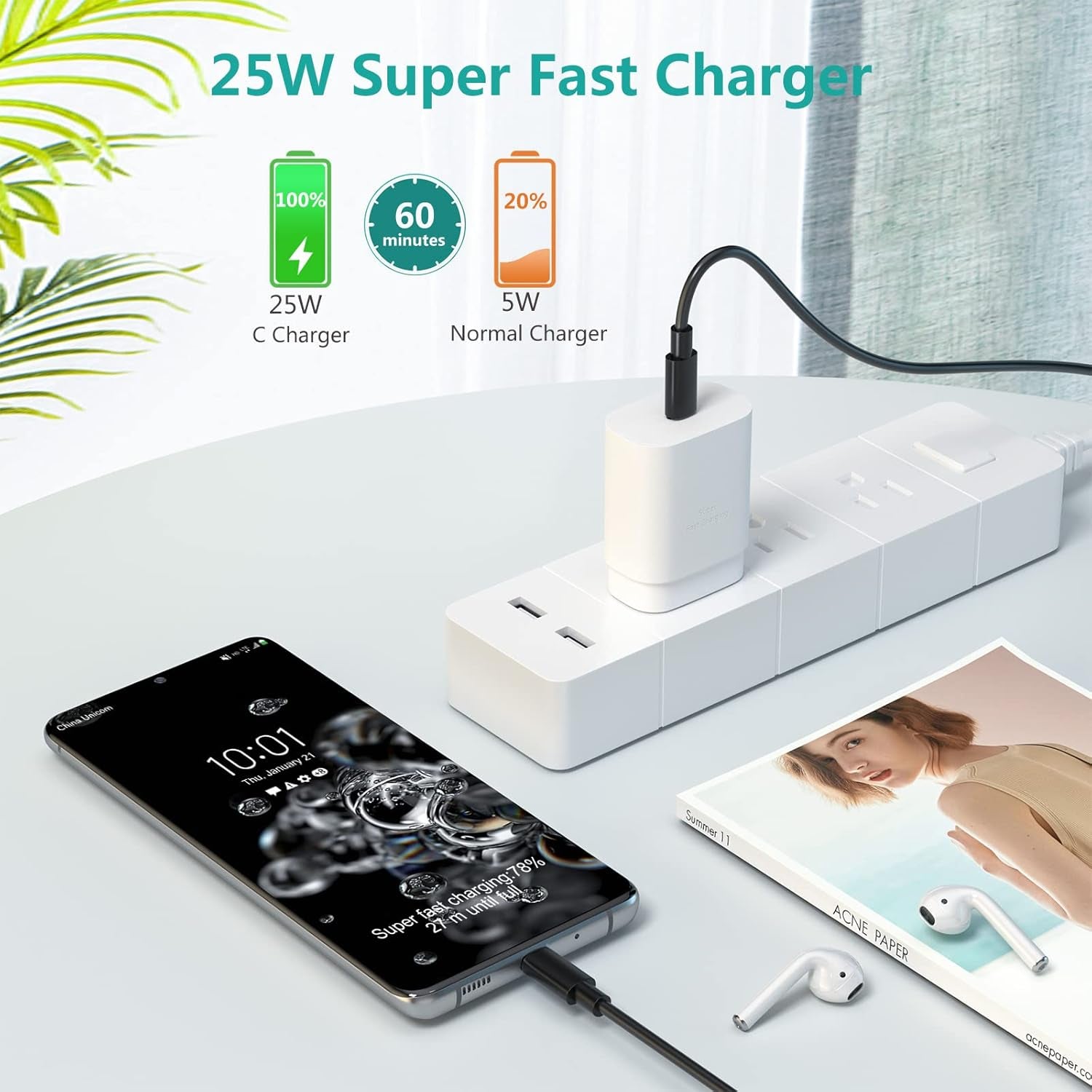 USB C Charger Block, Costyle 3 Pack 25W Super Fast Charger Type C Charging Block Compatible Iphone 15/14/13/12 Mini/11 Pro Max/Xs/Xr/Se/Ipad Pro, Samsung S25/S24/S23/S22 Ultra/S21 Plus/S20 Fe-White