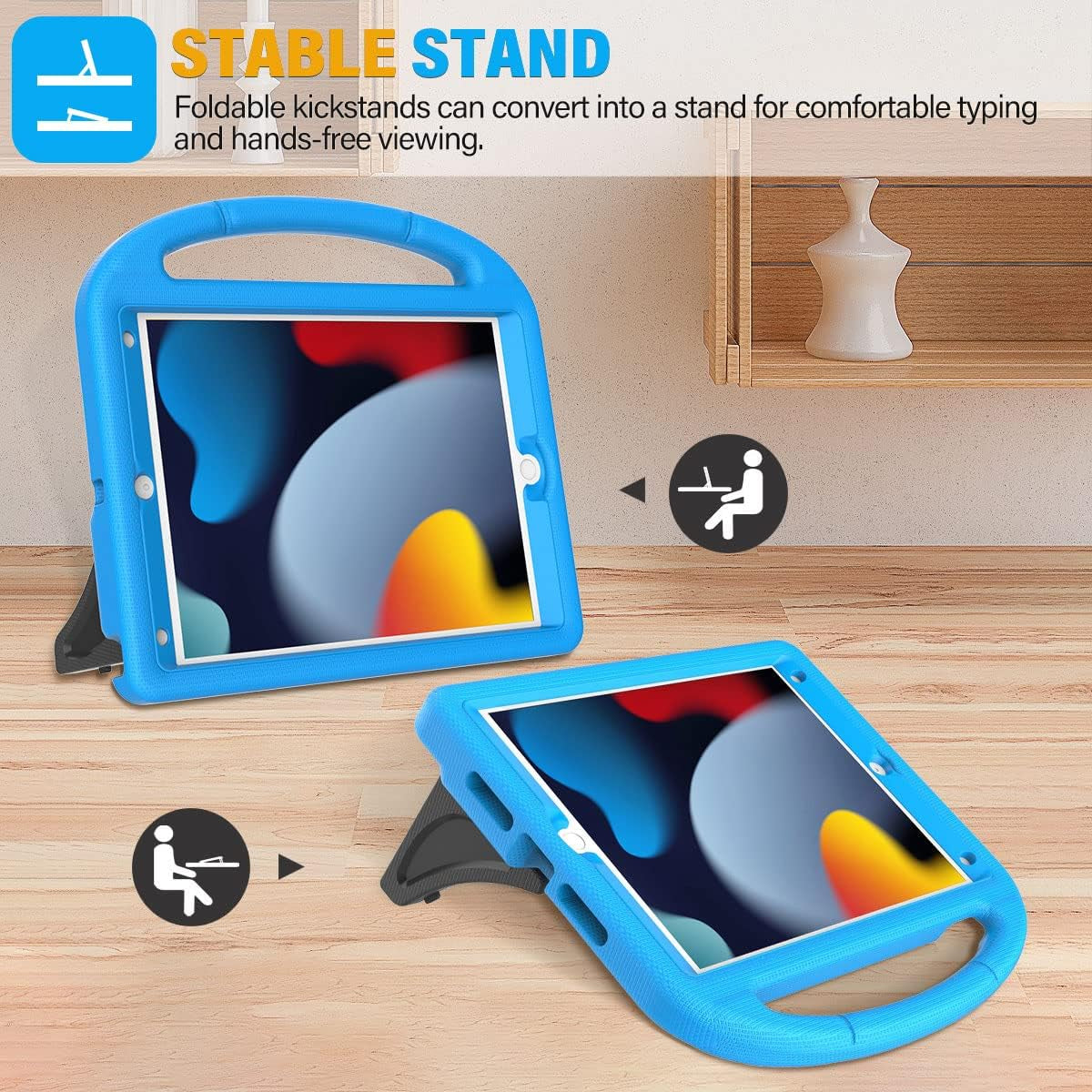 SUPLIK Kids Case for Ipad 9Th/8Th/7Th Generation - Ipad 10.2 Inch 2021/2020/2019 Case with Built-In Screen Protector, Durable Shockproof Handle Stand Kids Cover for Apple Ipad 7/8/9 Gen, Blue