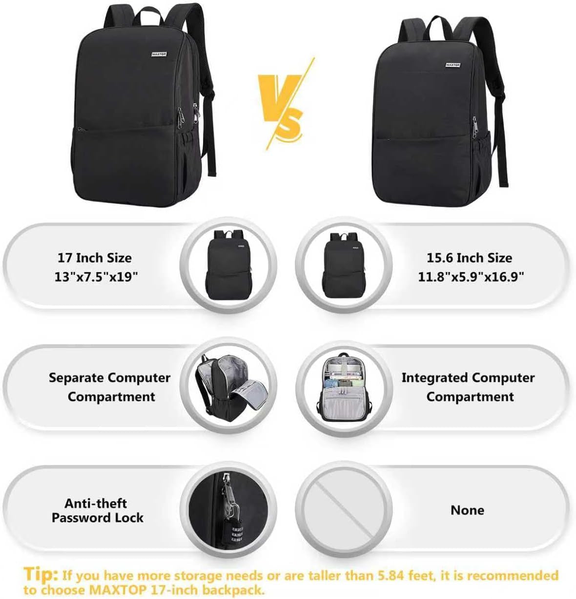 MAXTOP Deep Storage Laptop Backpack Business Anti-Theft Backpacks[Water Resistant] College Computer Bookbag Fits 15 Inch Laptop Black