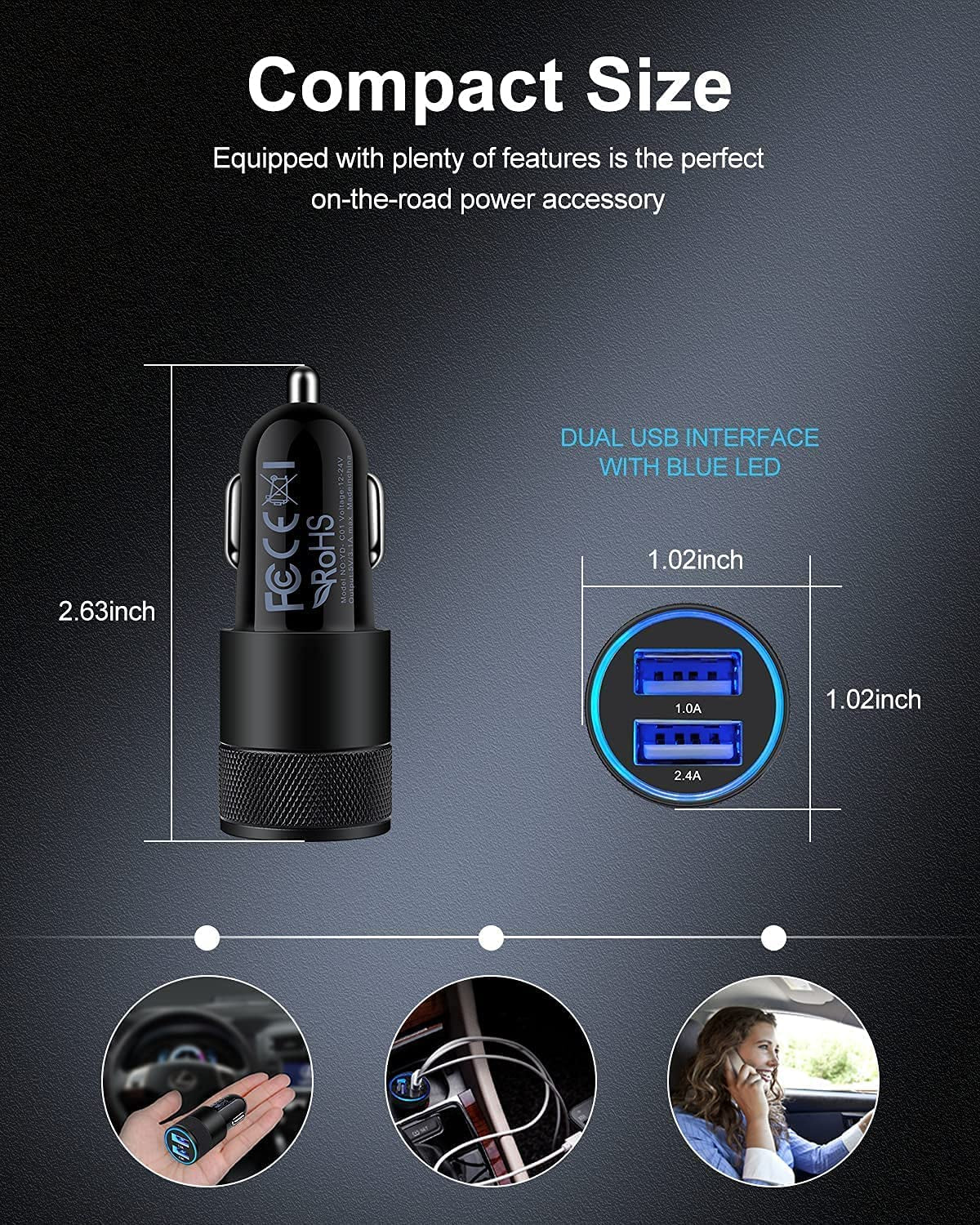 Car Charger [2Pack/3.4A] Fast Charge Dual Port USB Cargador Lighter Adapter