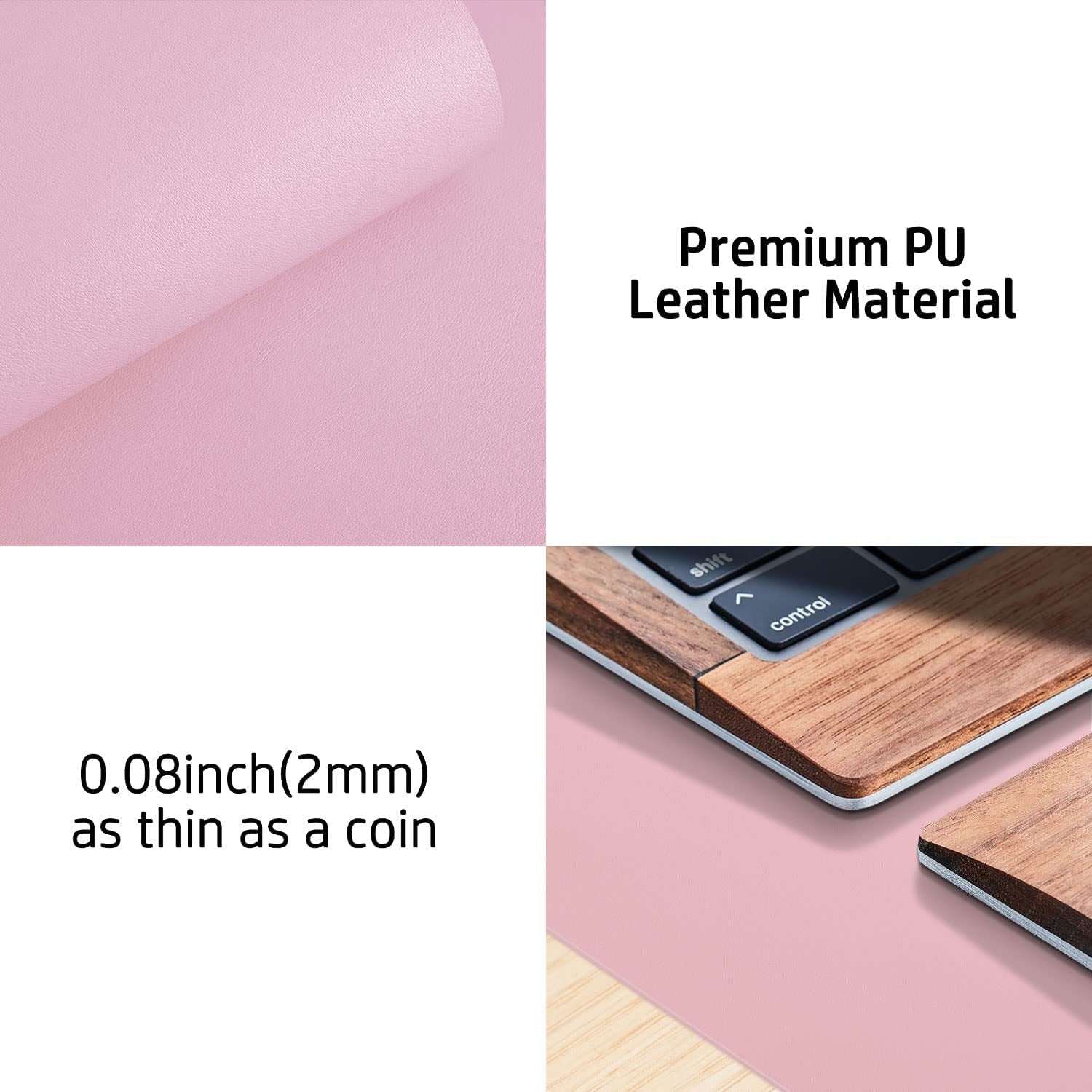 Aothia Leather Desk Pad Protector, Mouse Pad, Office Desk Mat, Non-Slip PU Leather Desk Blotter, Laptop Desk Pad, Waterproof Desk Writing Pad for Office and Home (31.5" X 15.7", Fairy Pink)