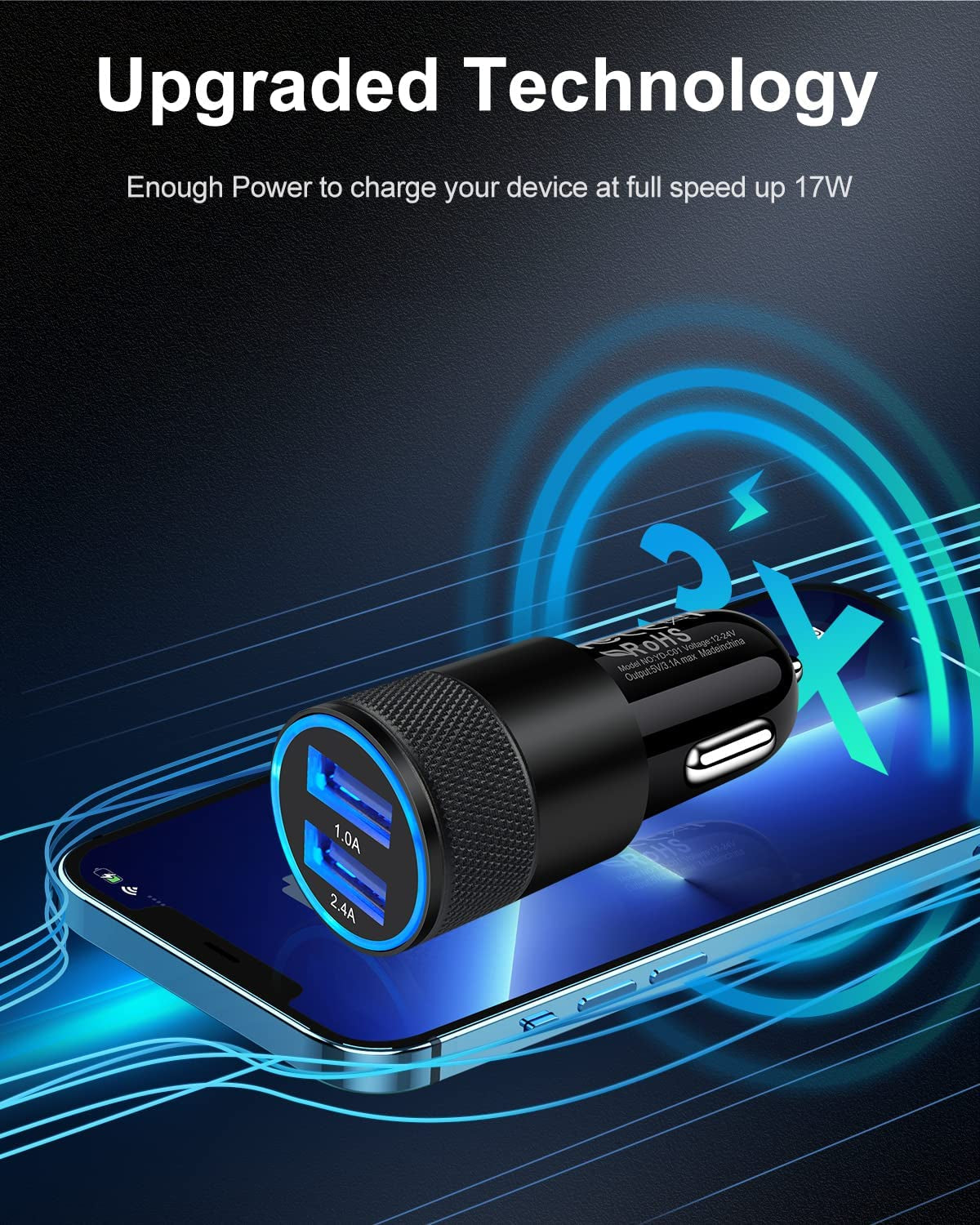 Car Charger [2Pack/3.4A] Fast Charge Dual Port USB Cargador Lighter Adapter