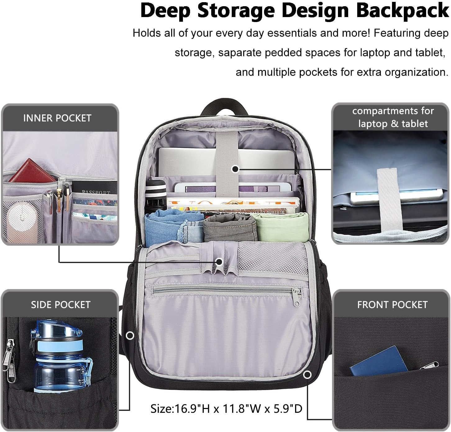 MAXTOP Deep Storage Laptop Backpack Business Anti-Theft Backpacks[Water Resistant] College Computer Bookbag Fits 15 Inch Laptop Black