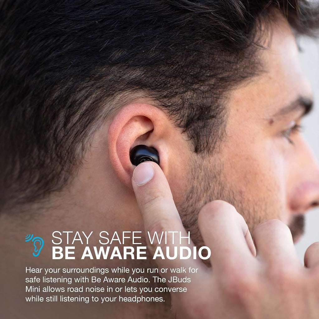 Jlab Jbuds Mini True Wireless Bluetooth Earbuds + Charging Case, Charcoal Black, IP55 Sweat and Dust Proof, Bluetooth Multipoint, Be Aware Audio, 3 EQ Sound Settings, Crystal Clear Calls
