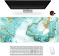Extended Gaming Mouse Pad XXL Artso Large Keyboard Mat Long Mousepad Desk Decor Writing Pad Non Slip Rubber Base Stitched Edges for Work, Game, Office, Home, 35.1 X 15.7 In, Teal Turqoise Marble