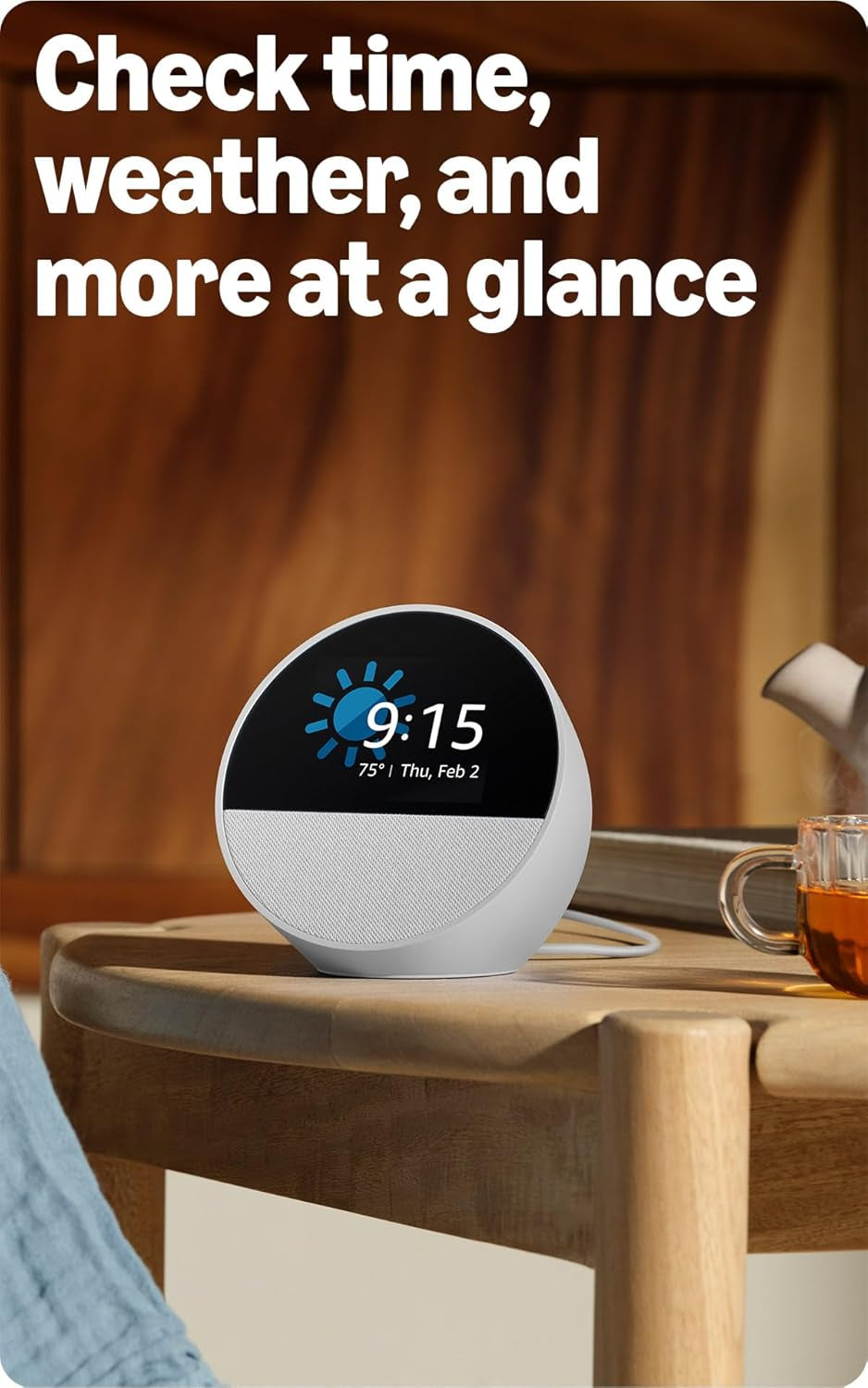 Amazon Echo Spot (Newest Model), Great for Nightstands, Offices and Kitchens, Smart Alarm Clock, Designed for Alexa+, Black