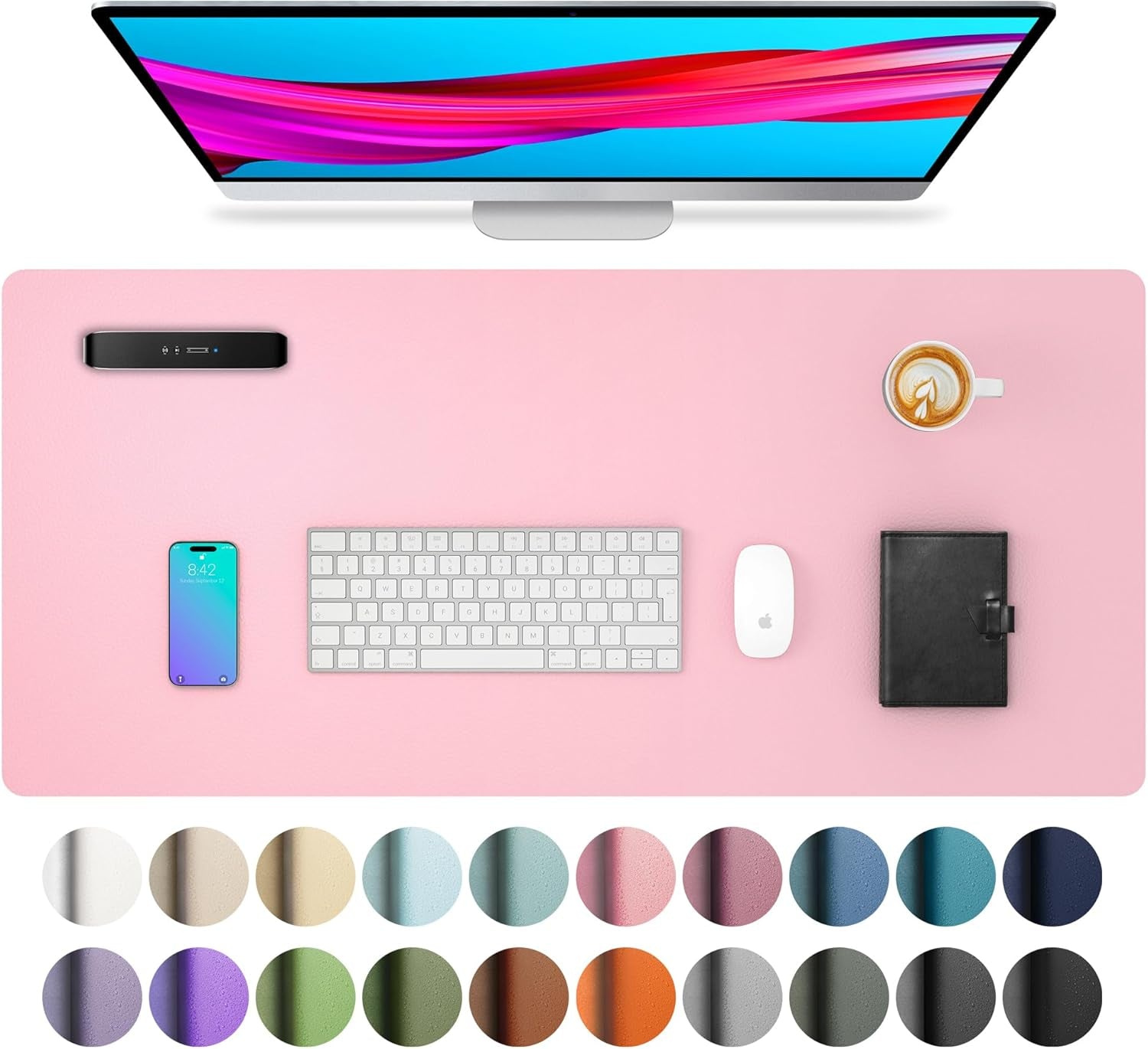 Aothia Leather Desk Pad Protector, Mouse Pad, Office Desk Mat, Non-Slip PU Leather Desk Blotter, Laptop Desk Pad, Waterproof Desk Writing Pad for Office and Home (31.5" X 15.7", Fairy Pink)