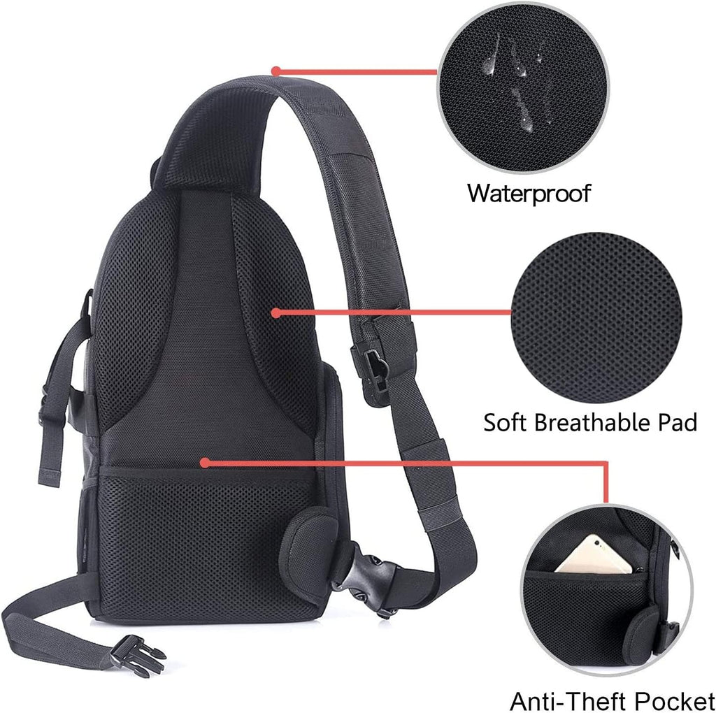 MOSISO Camera Sling Bag, Photography Shoulder Bag Compact Camera Backpack | Dslr/Slr/Mirrorless Camera, Quick Access, Tripod Holder, Custom Dividers, Compatible with Canon/Nikon/Sony/Fuji,Black