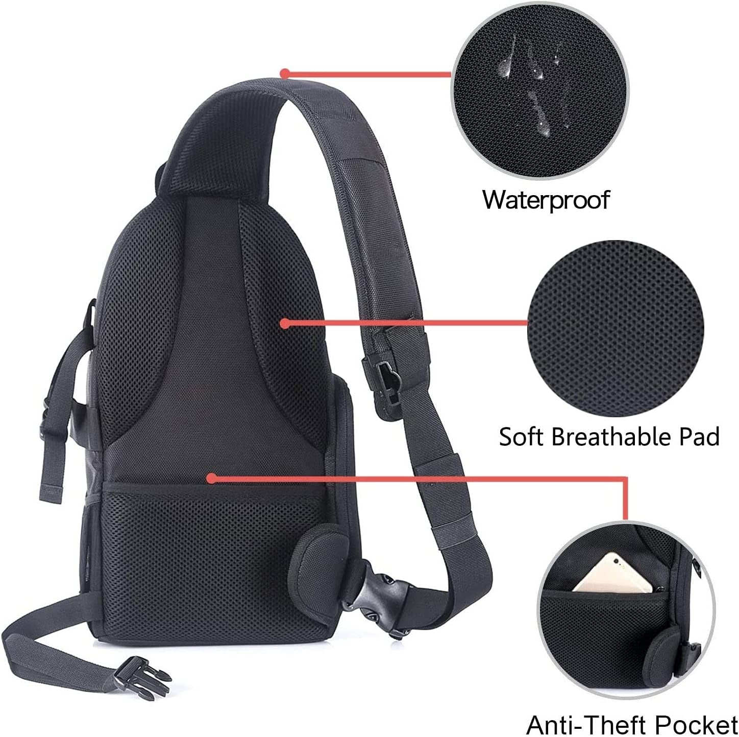 MOSISO Camera Sling Bag, Photography Shoulder Bag Compact Camera Backpack | Dslr/Slr/Mirrorless Camera, Quick Access, Tripod Holder, Custom Dividers, Compatible with Canon/Nikon/Sony/Fuji,Black