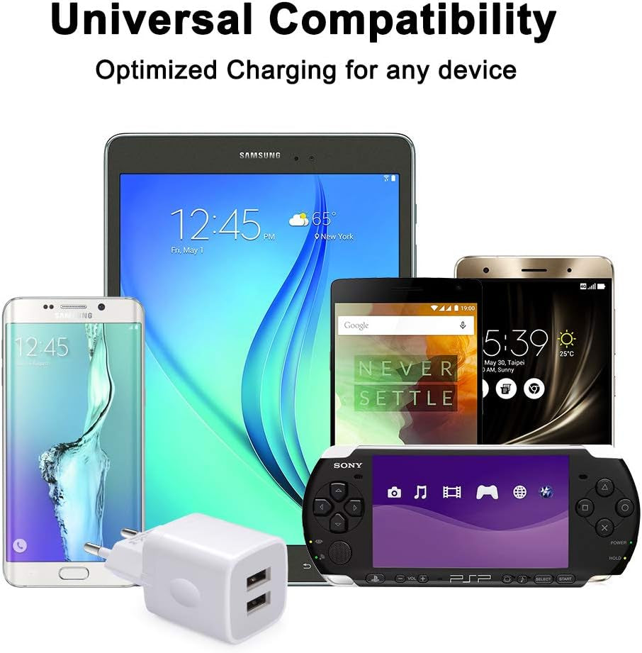 European Wall Charger, Vifigen 2-Pack USB 2.1AMP Universal Europe Charger Block Dual Port Plug Compatible for Iphone 17 16 15 14 13 12 11 Pro Max XS XR X SE 8 7 6 Plus,Samsung S25 S24 A17,Note,Lg,Moto