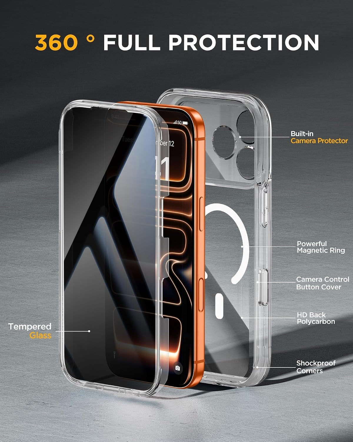 Miracase for Iphone 17 Pro Max Case with Privacy Screen Protector, Clear
