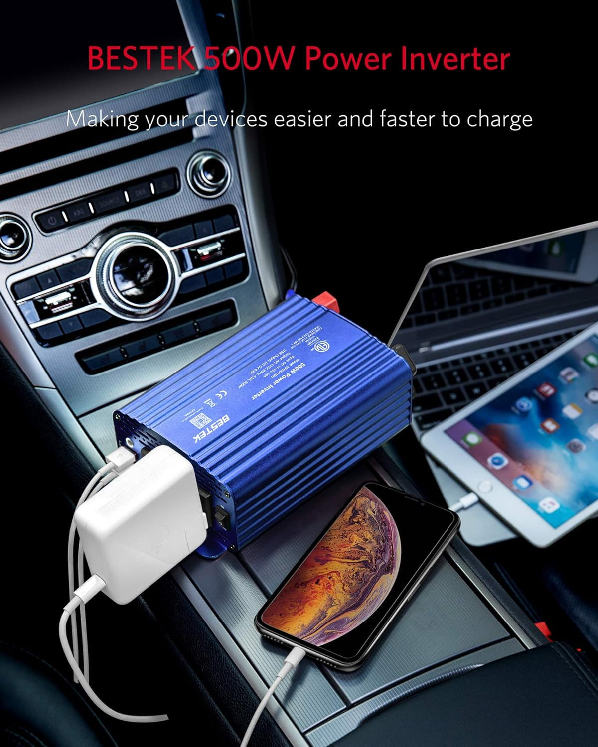 BESTEK 500W Power Inverter for Vehicles DC 12V to AC 110V Car Plug Adapter