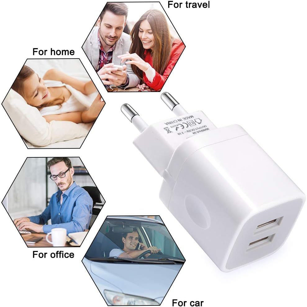 European Wall Charger, Vifigen 2-Pack USB 2.1AMP Universal Europe Charger Block Dual Port Plug Compatible for Iphone 17 16 15 14 13 12 11 Pro Max XS XR X SE 8 7 6 Plus,Samsung S25 S24 A17,Note,Lg,Moto