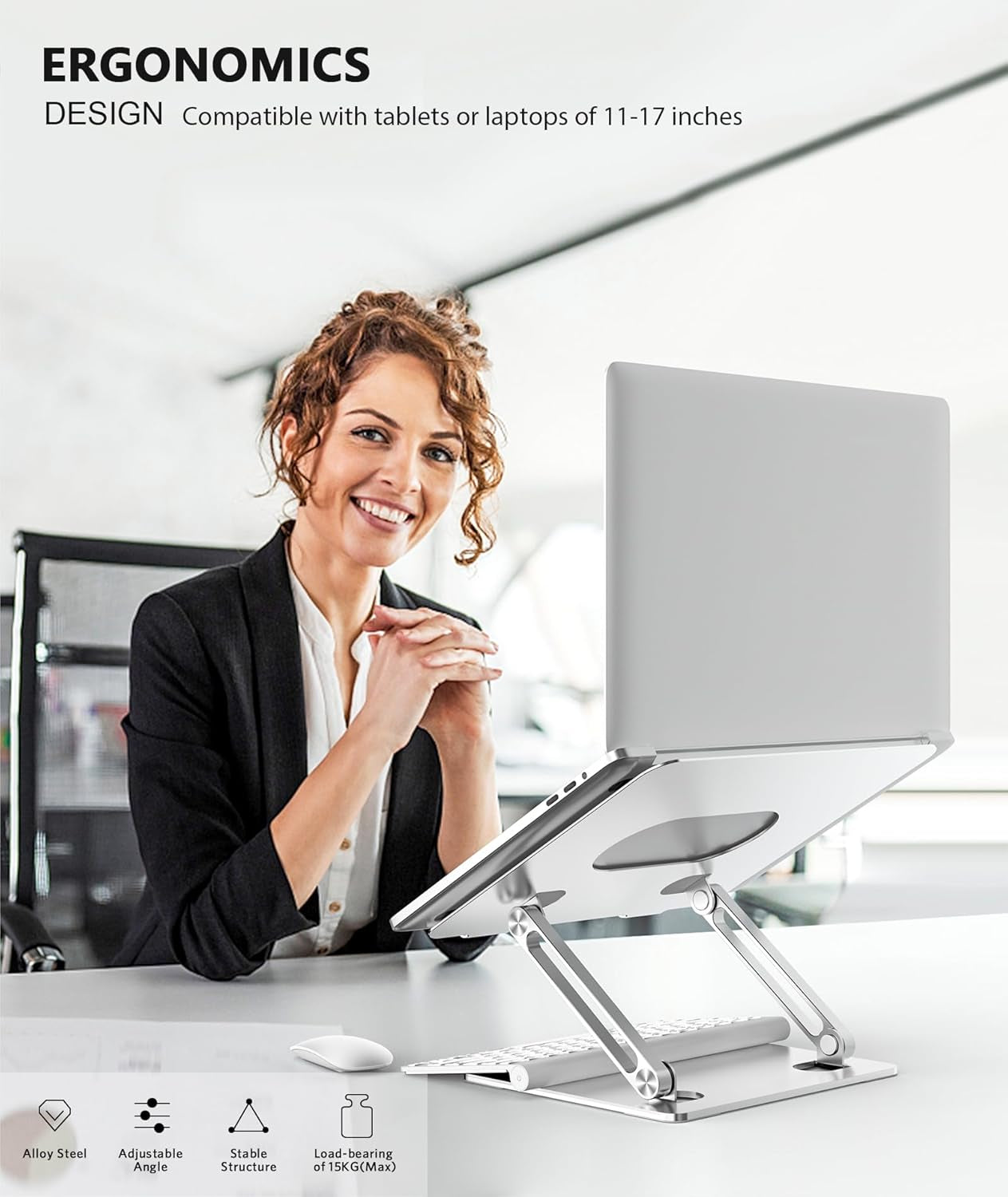 Boyata Laptop Stand, Adjustable Multi-Angle Riser, up to 17 Inches, Silver