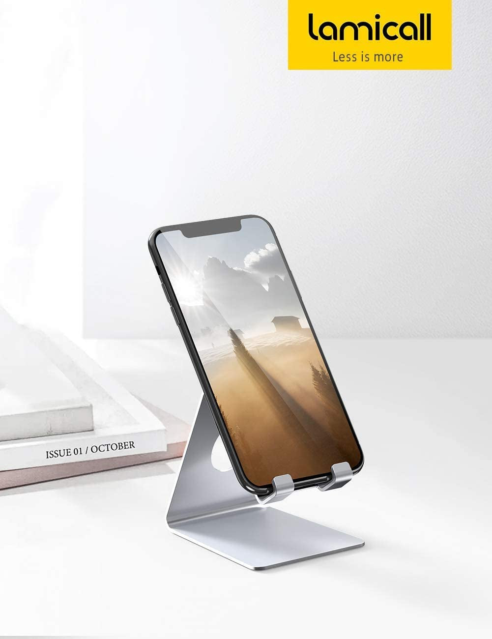 Lamicall Cell Phone Stand, Desk Phone Holder Cradle, Compatible with Phone 12 Mini 11 Pro Xs Max XR X 8 7 6 plus SE, All Smartphones Charging Dock, Office Desktop Accessories - Silver
