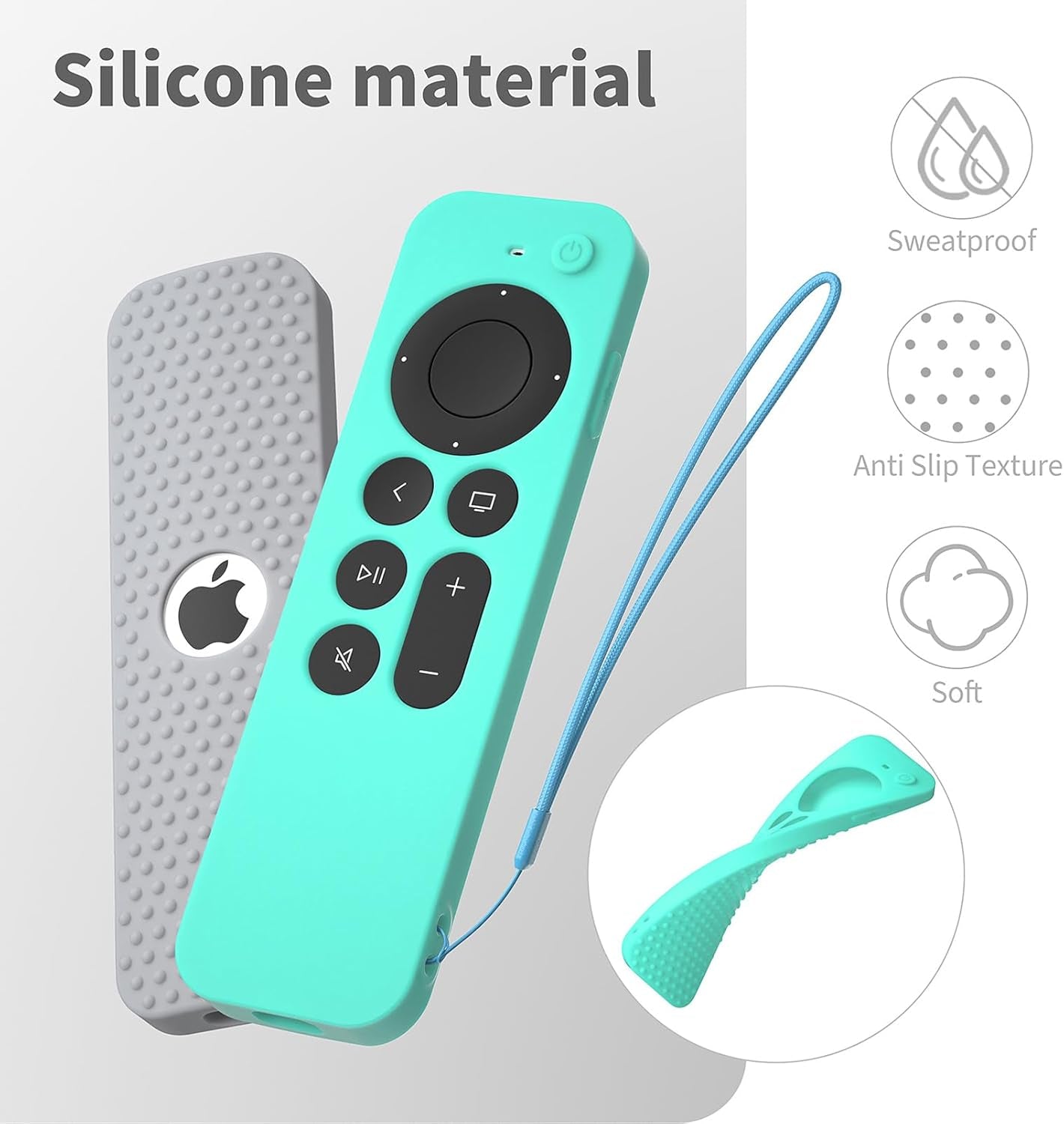 Hi Color Silicone Cover Compatible with Apple TV Siri Remote 3Rd 2023 Shockproof Protective Case for Apple TV 4K 2Nd 2021 Remote Sleeve with Lanyard(Mint Green)