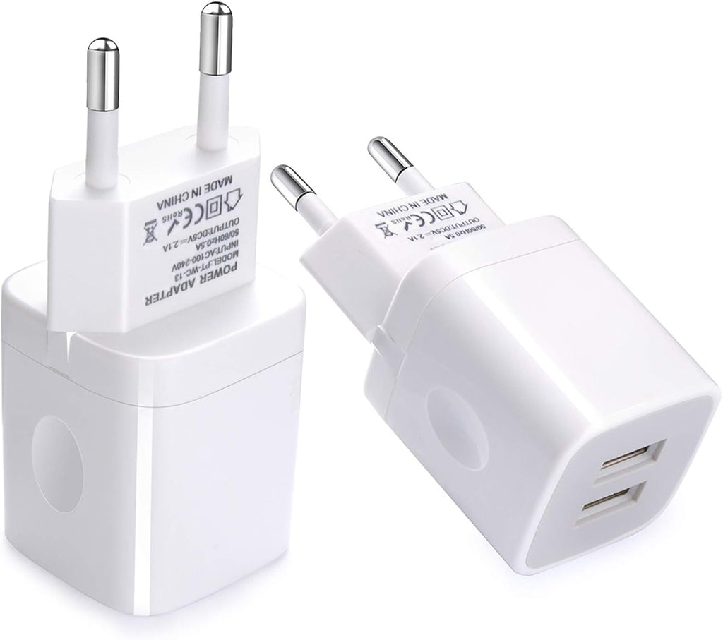 European Wall Charger, Vifigen 2-Pack USB 2.1AMP Universal Europe Charger Block Dual Port Plug Compatible for Iphone 17 16 15 14 13 12 11 Pro Max XS XR X SE 8 7 6 Plus,Samsung S25 S24 A17,Note,Lg,Moto