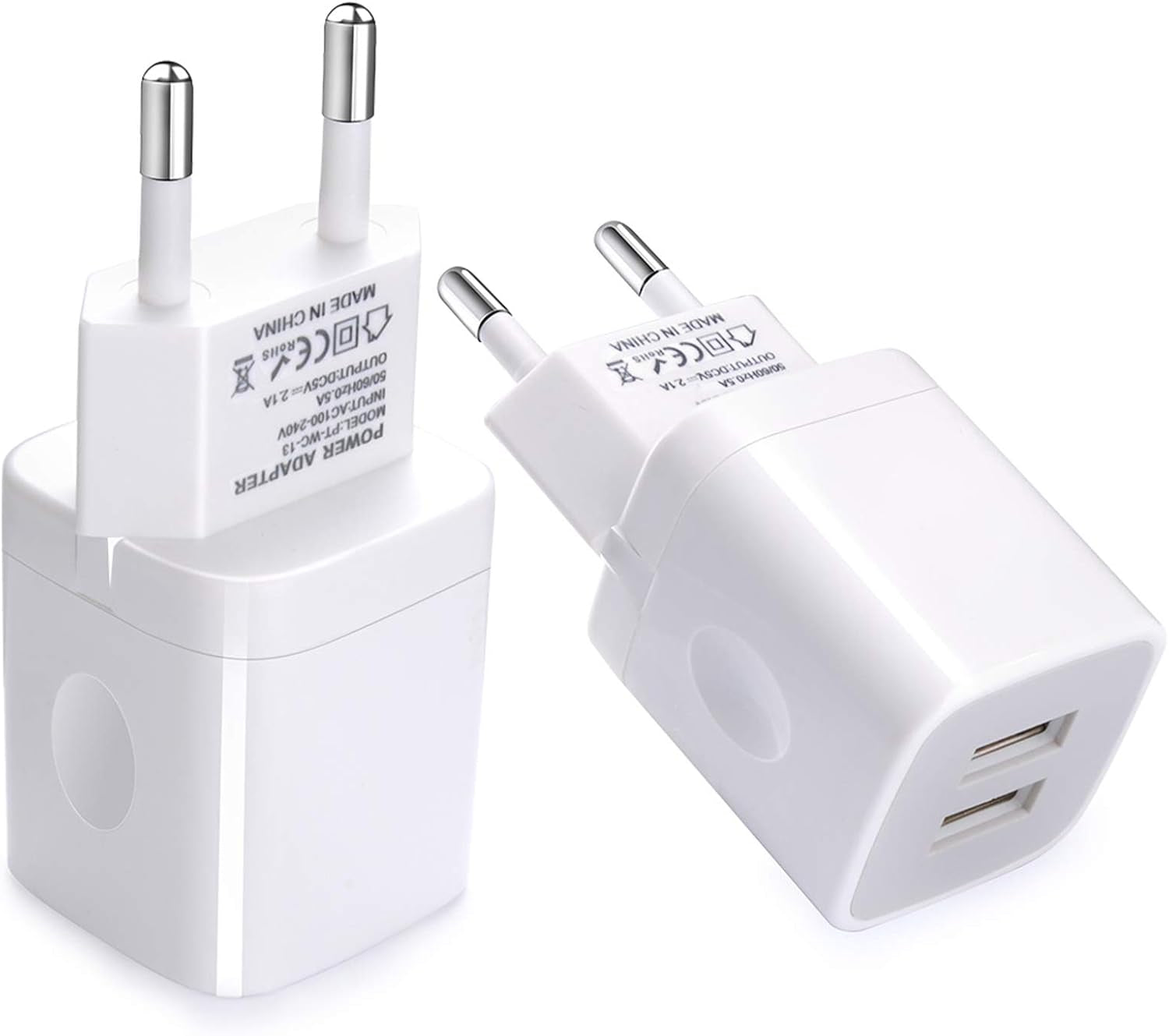 European Wall Charger, Vifigen 2-Pack USB 2.1AMP Universal Europe Charger Block Dual Port Plug Compatible for Iphone 17 16 15 14 13 12 11 Pro Max XS XR X SE 8 7 6 Plus,Samsung S25 S24 A17,Note,Lg,Moto