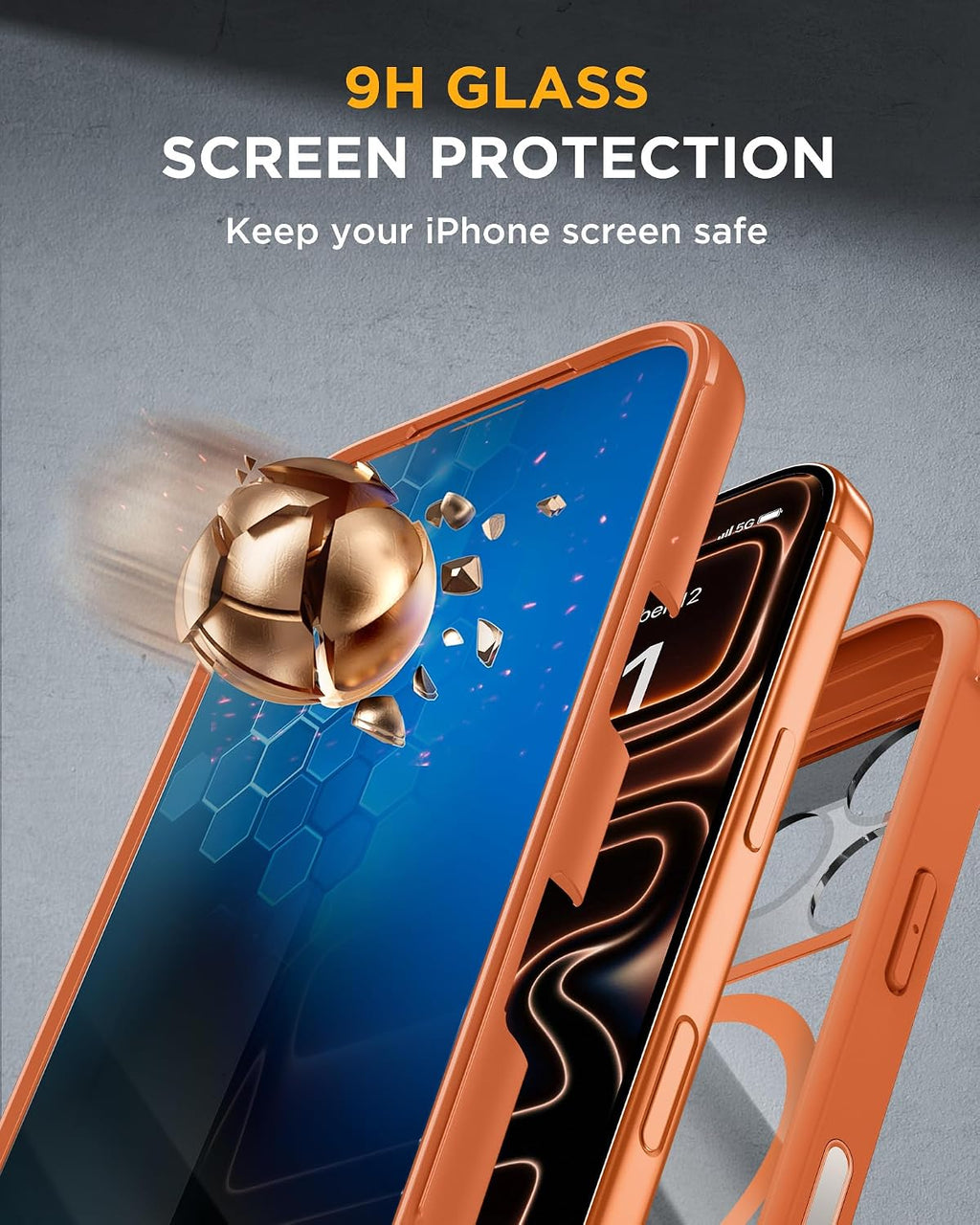 Miracase for Iphone 17 Pro Max Case with Privacy Screen Protector, Orange