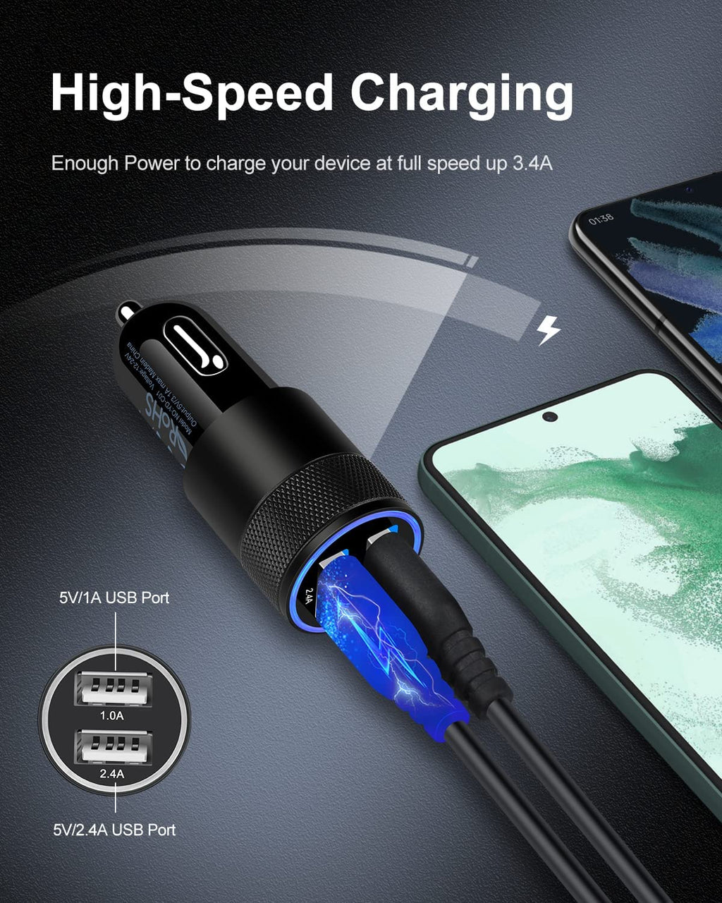 Car Charger [2Pack/3.4A] Fast Charge Dual Port USB Cargador Lighter Adapter