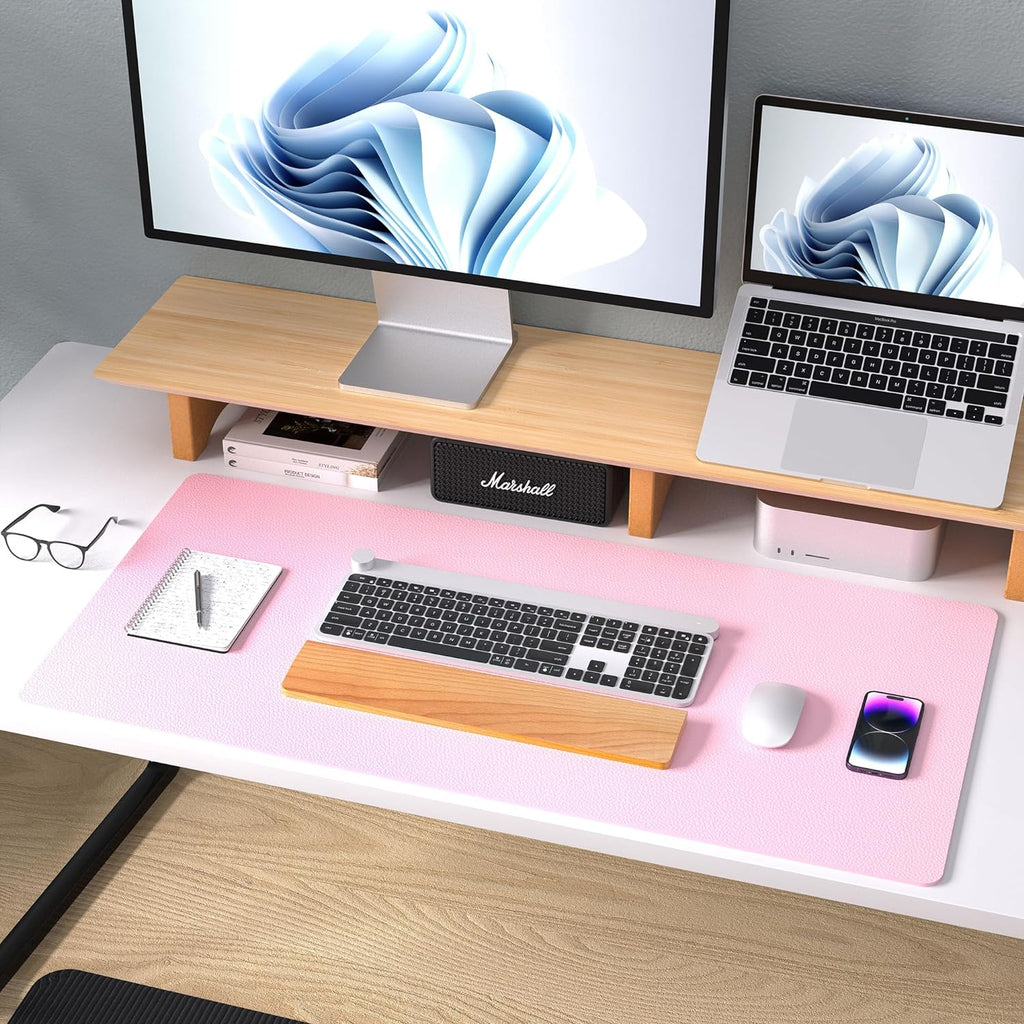 Aothia Leather Desk Pad Protector, Mouse Pad, Office Desk Mat, Non-Slip PU Leather Desk Blotter, Laptop Desk Pad, Waterproof Desk Writing Pad for Office and Home (31.5" X 15.7", Fairy Pink)