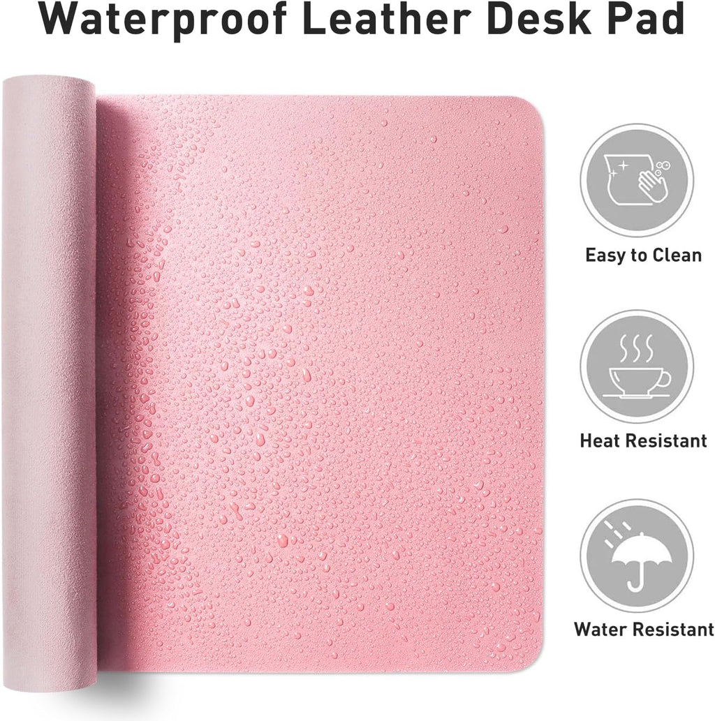 Aothia Leather Desk Pad Protector, Mouse Pad, Office Desk Mat, Non-Slip PU Leather Desk Blotter, Laptop Desk Pad, Waterproof Desk Writing Pad for Office and Home (31.5" X 15.7", Fairy Pink)