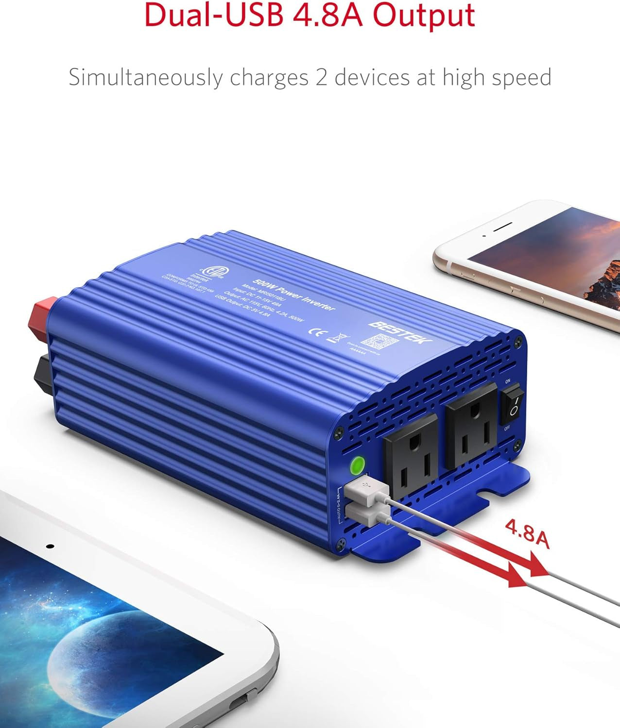 BESTEK 500W Power Inverter for Vehicles DC 12V to AC 110V Car Plug Adapter