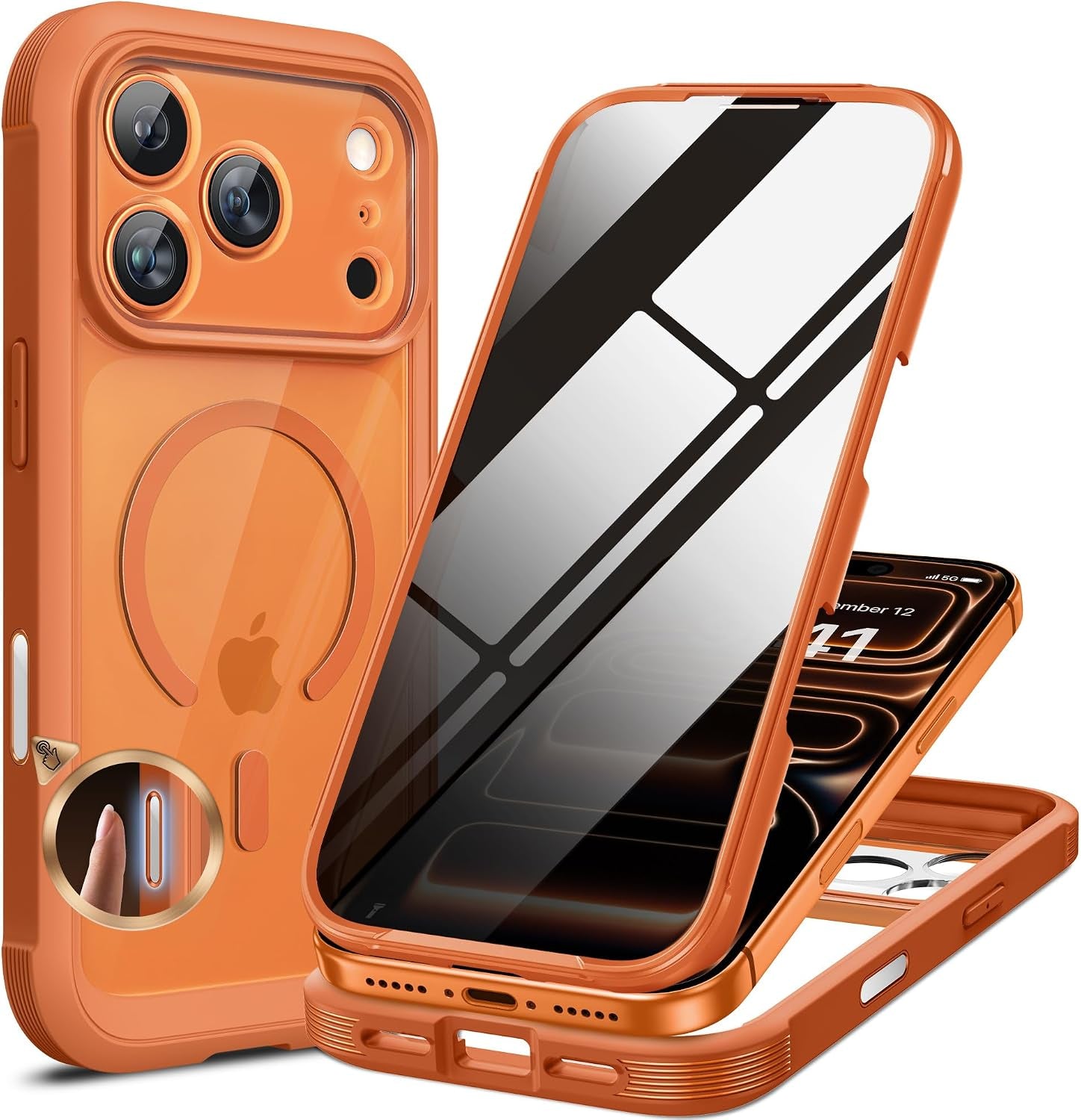 Miracase for Iphone 17 Pro Max Case with Privacy Screen Protector, Orange