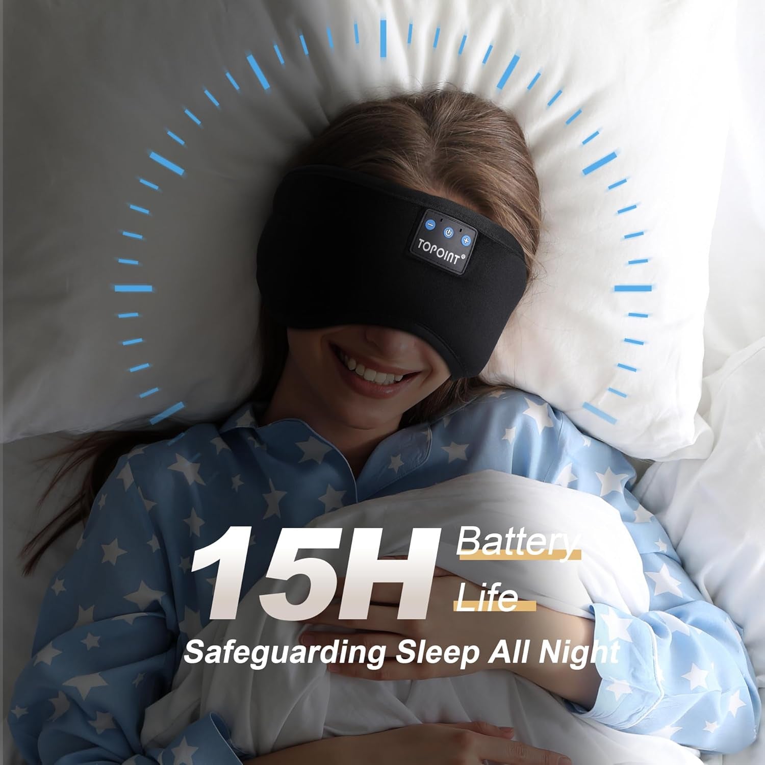 TOPOINT Sleep Mask with Headphones Bluetooth 5.4 Wireless, Sleep Headphones Earphones Earbuds with Microphone HD Speakers Music, Blackout Eye Mask for Sleeping Travel Meditation Men Women Cool Gadgets