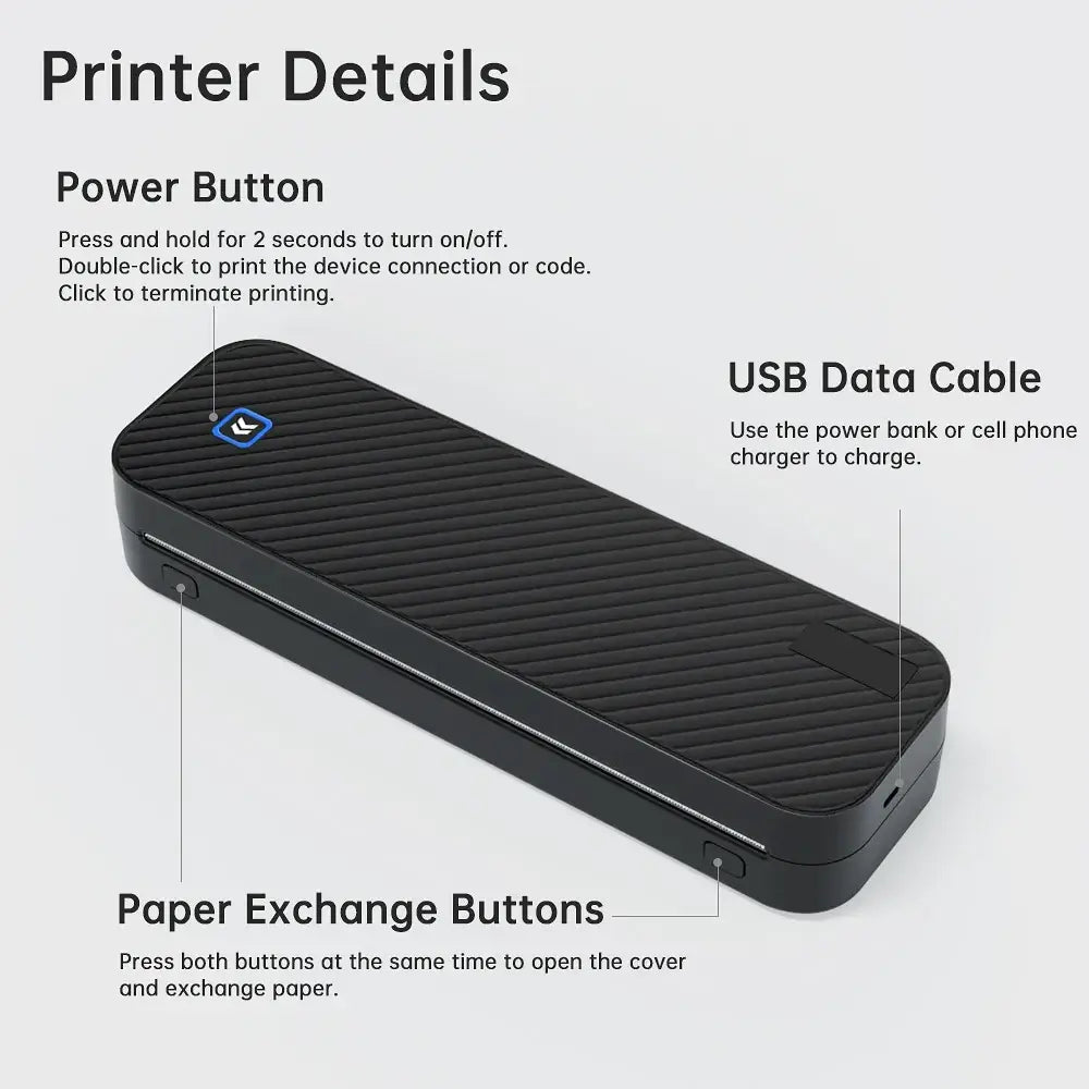 Portable A4 Thermal Printer Document Tattoo Printer Bluetooth Wireless Mini Printer Notes lmage Photo Printing Machine A4 Paper