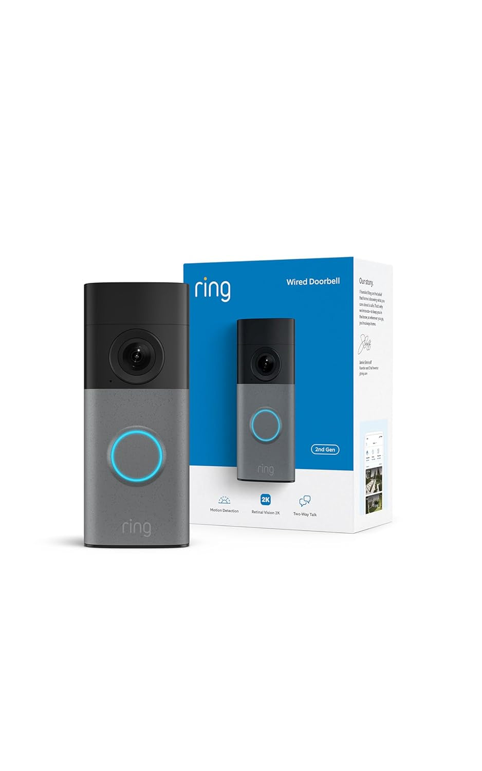 Ring Wired Doorbell 2K (Newest Model), Retinal 2K with Wide-Angle Video, up to 6X Enhanced Zoom, and Two-Way Talk, Speckled Gray
