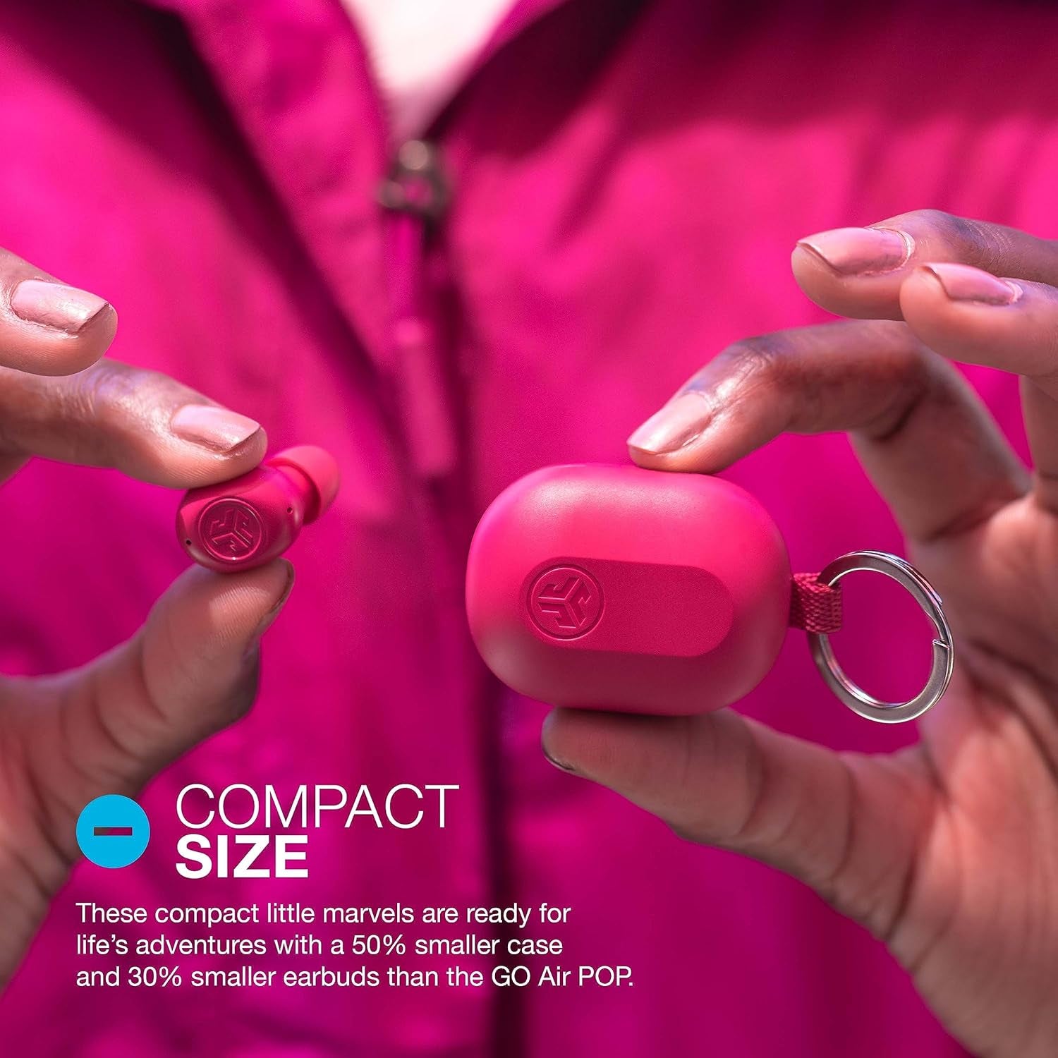 Jlab Jbuds Mini True Wireless Bluetooth Earbuds + Charging Case, Hot Pink, IP55 Sweat and Dust Proof, Bluetooth Multipoint, Be Aware Audio, 3 EQ Sound Settings, Crystal Clear Calls