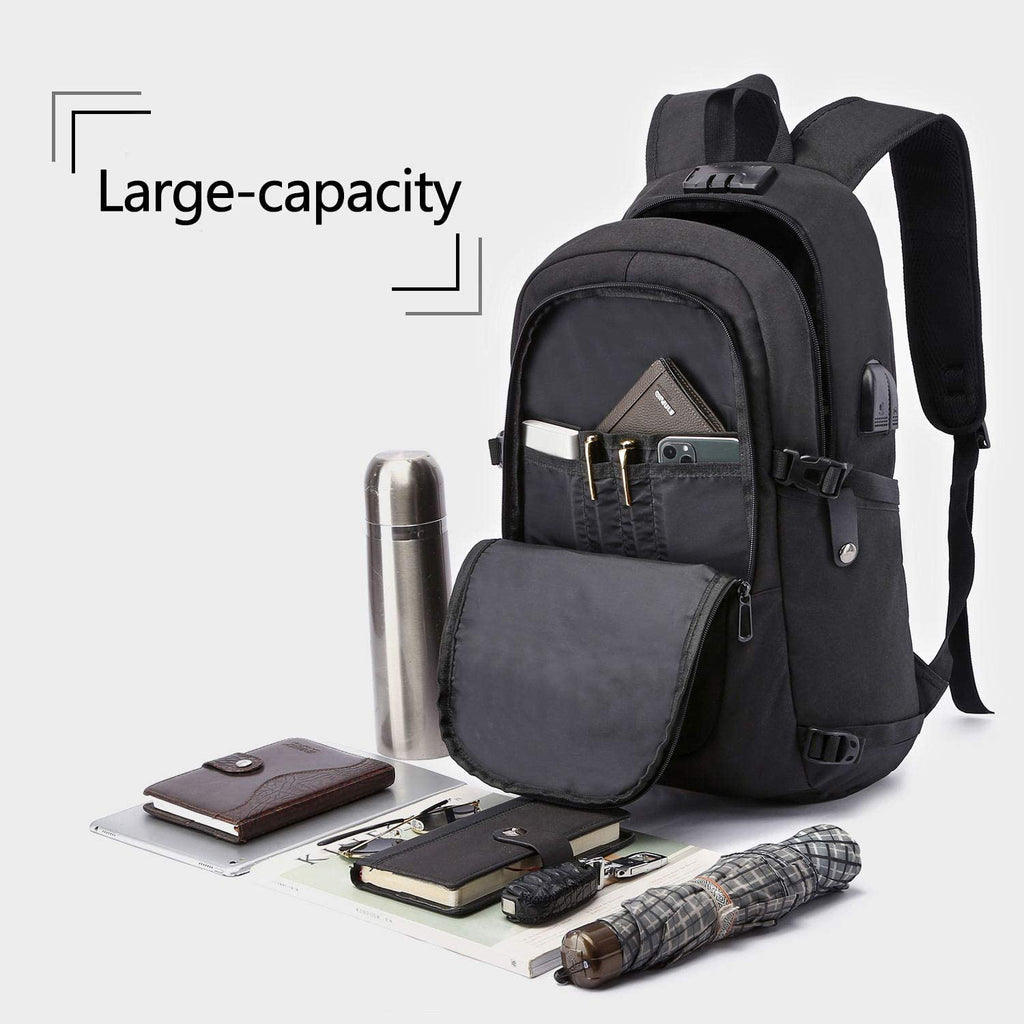 WENIG Anti-Theft Travel Laptop Backpack with USB Charging Port Lock,Water Resistant Slim Work Computer Bag for Men College Bookbags Fits 15.6 Inch Laptop
