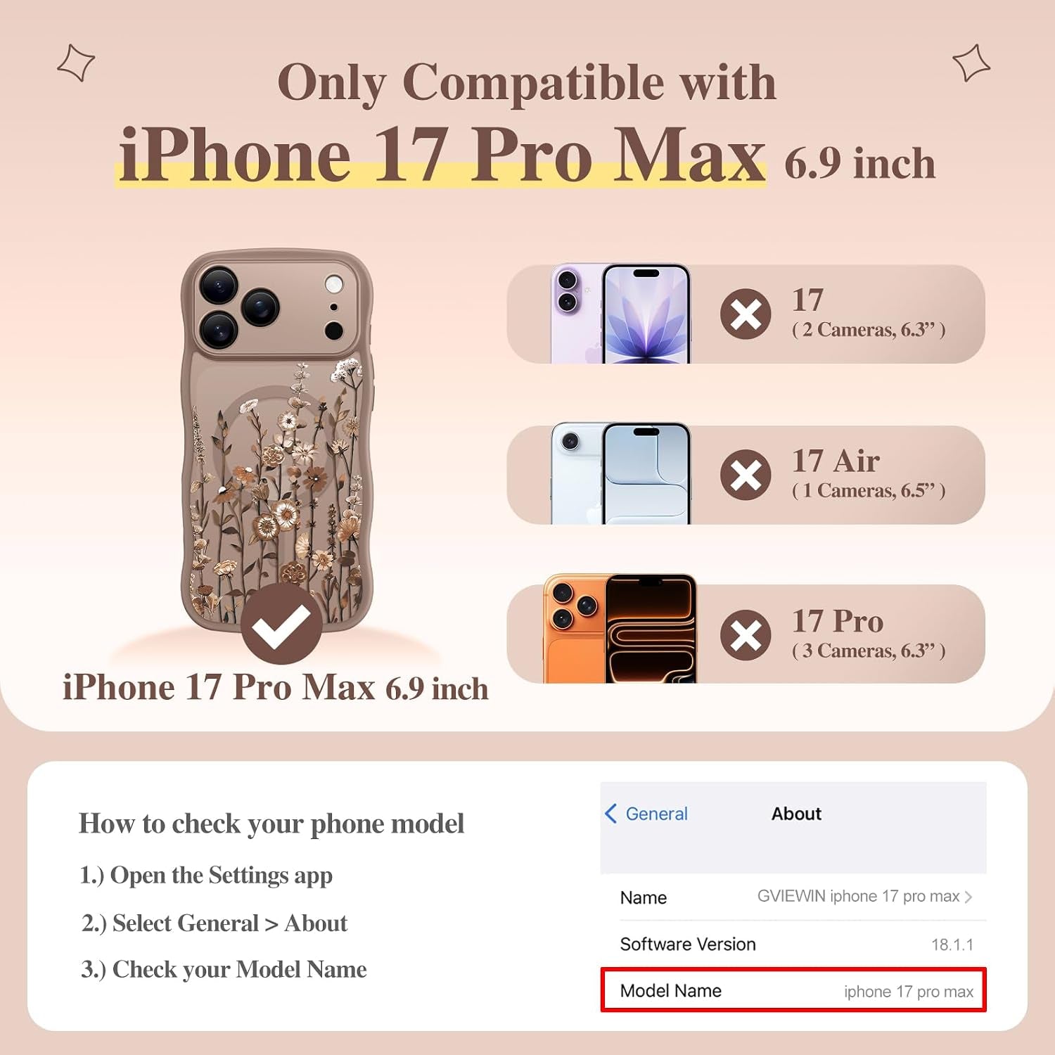 GVIEWIN for Iphone 17 Pro Max Case Compatible with Magsafe Curly Wave Edge