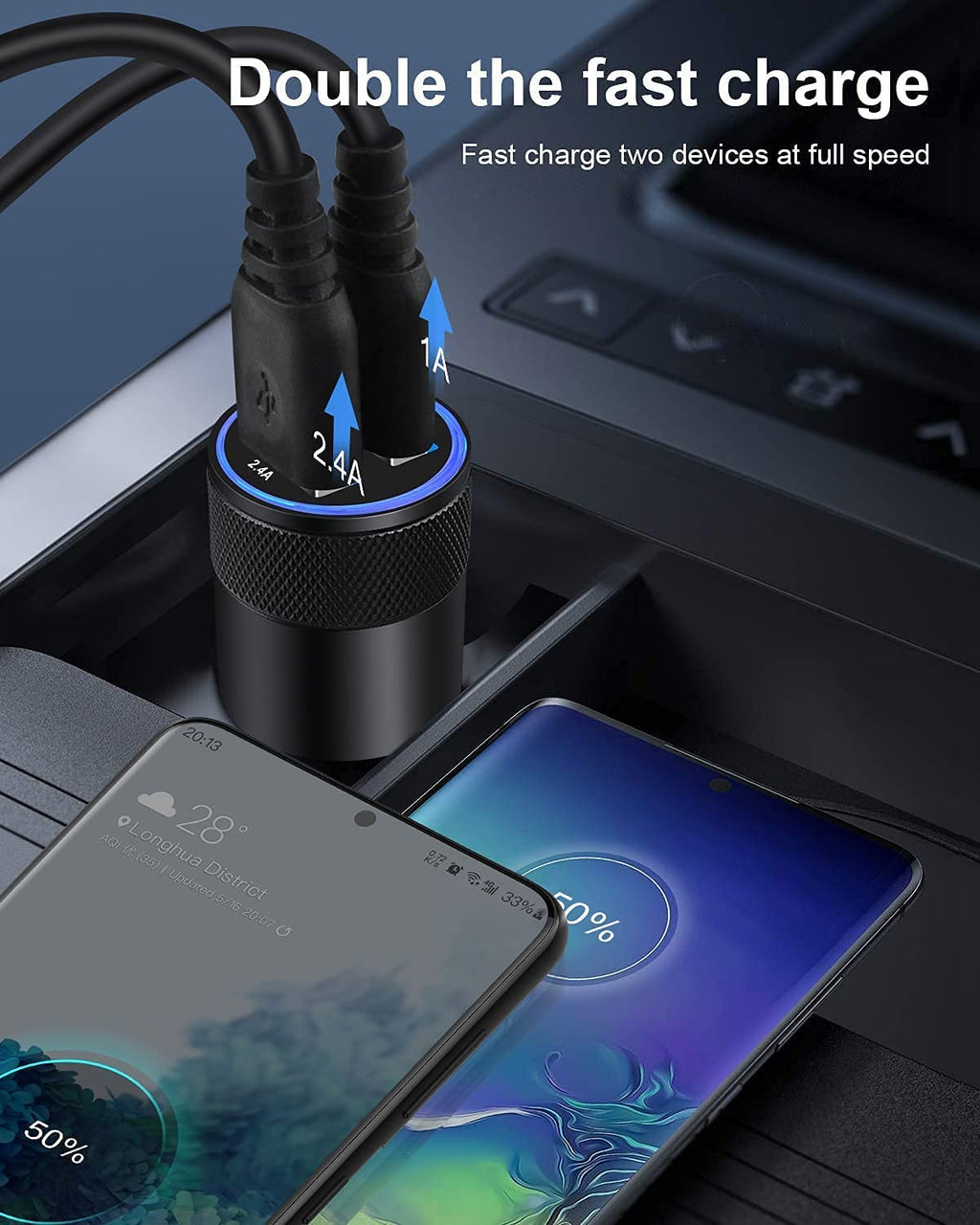 Car Charger [2Pack/3.4A] Fast Charge Dual Port USB Cargador Lighter Adapter