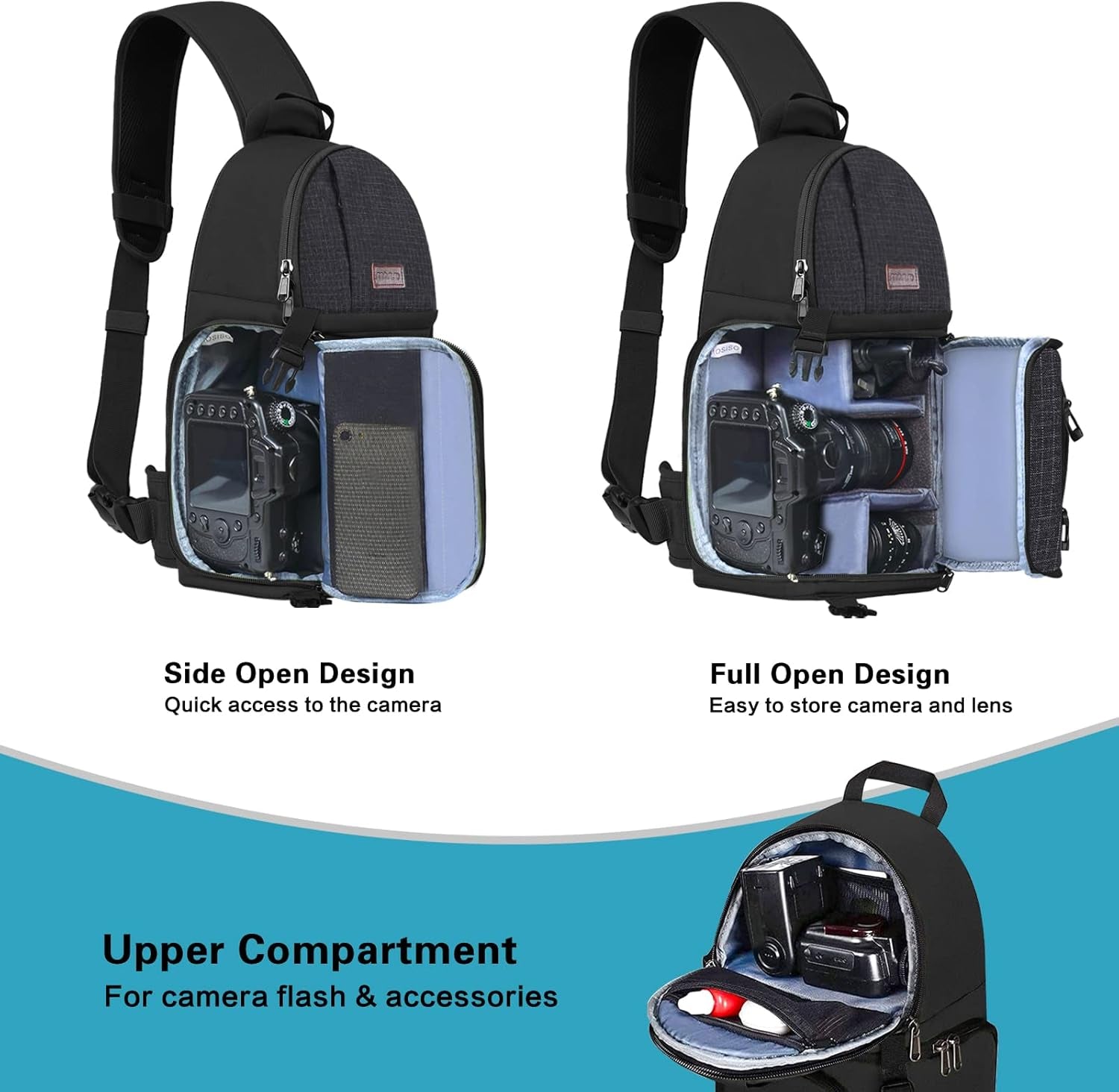 MOSISO Camera Sling Bag, Photography Shoulder Bag Compact Camera Backpack | Dslr/Slr/Mirrorless Camera, Quick Access, Tripod Holder, Custom Dividers, Compatible with Canon/Nikon/Sony/Fuji,Black