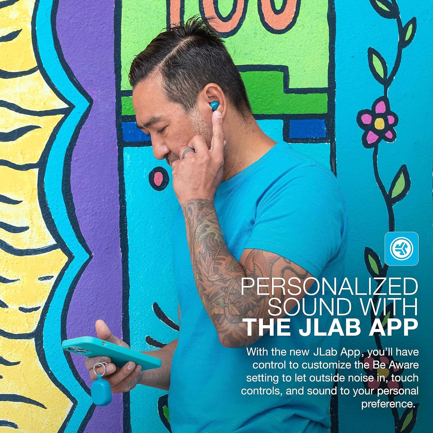 Jlab Jbuds Mini, True Wireless Earbuds, Bluetooth Multipoint, IP55 Sweat Resistant, Be Aware Audio, Teal