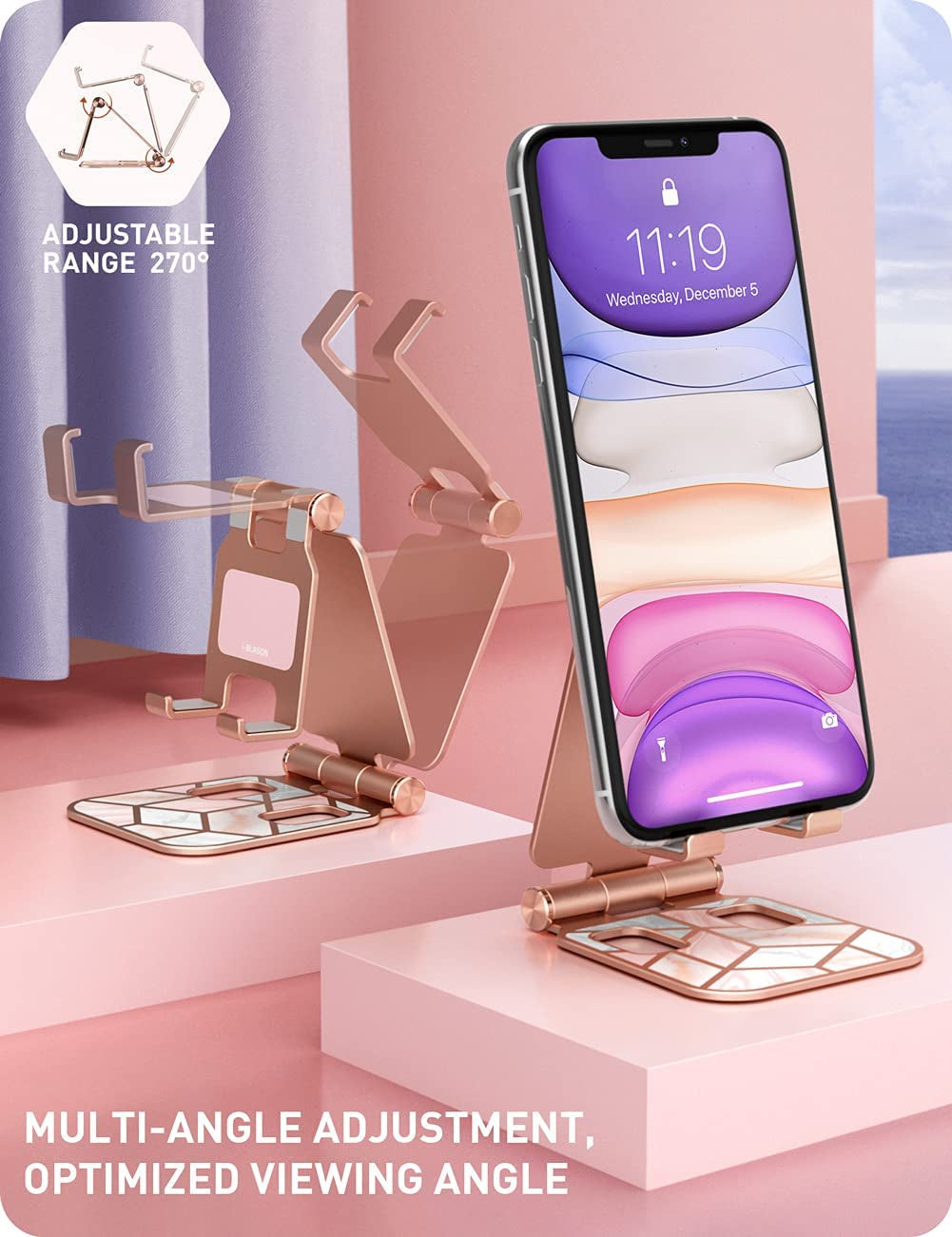 I-Blason Cell Phone Stand for Desk, Phone Holder Fits All Phones, Marble | Sturdy Stand, Foldable, Stylish