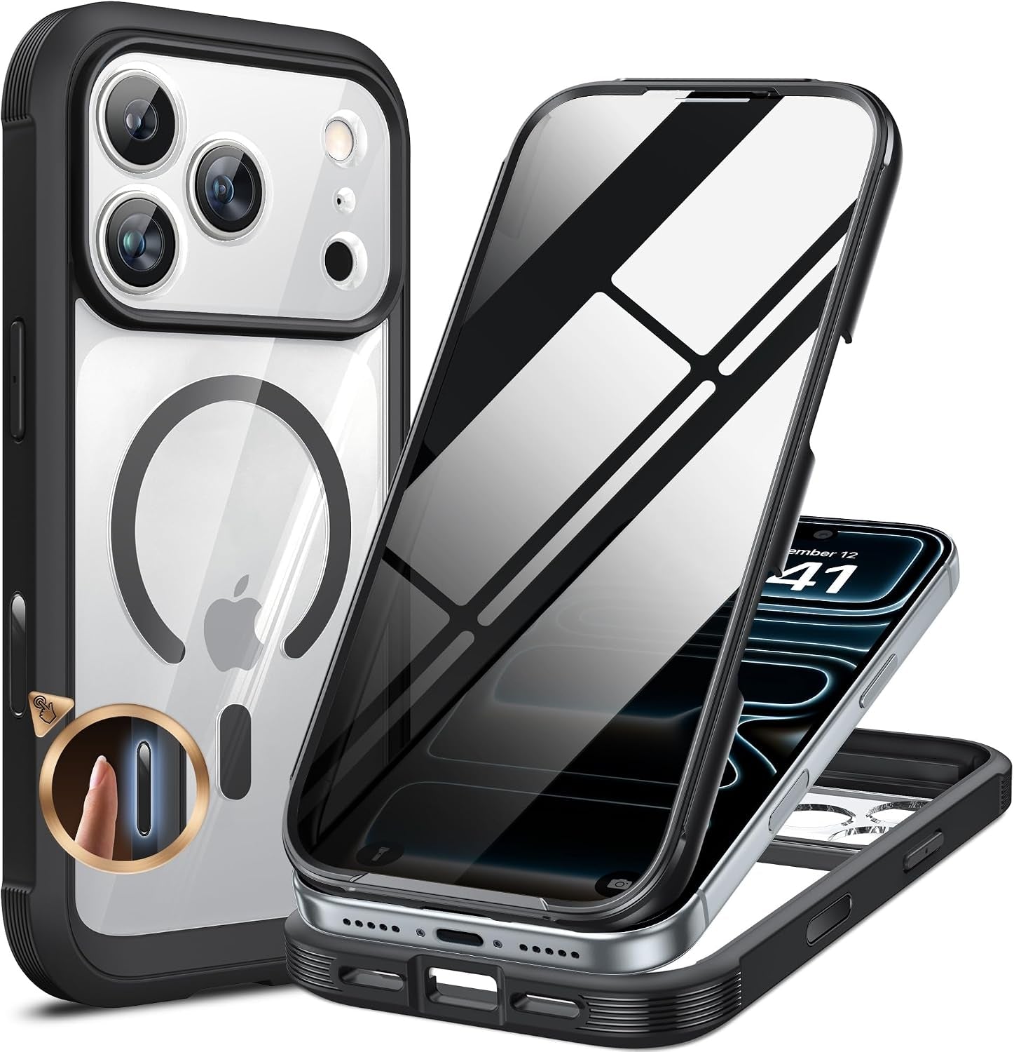 Miracase for Iphone 17 Pro Max Case with Privacy Screen Protector, Black