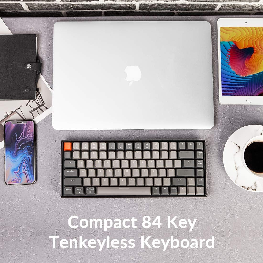 Keychron K2 75% Layout RGB Bluetooth Wireless Mechanical Keyboard with Keychron Super Brown Switch/Anti Ghosting/N-Key Rollover, Compact 84 Keys USB Wired Gaming Keyboard for Mac Windows-Version 2