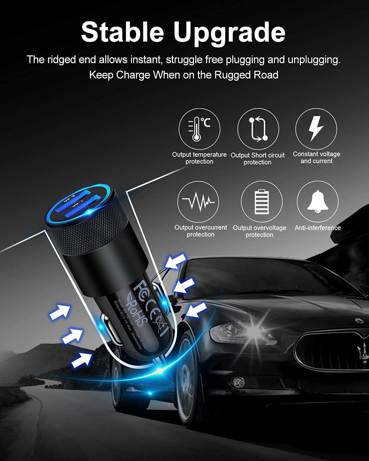 Car Charger [2Pack/3.4A] Fast Charge Dual Port USB Cargador Lighter Adapter