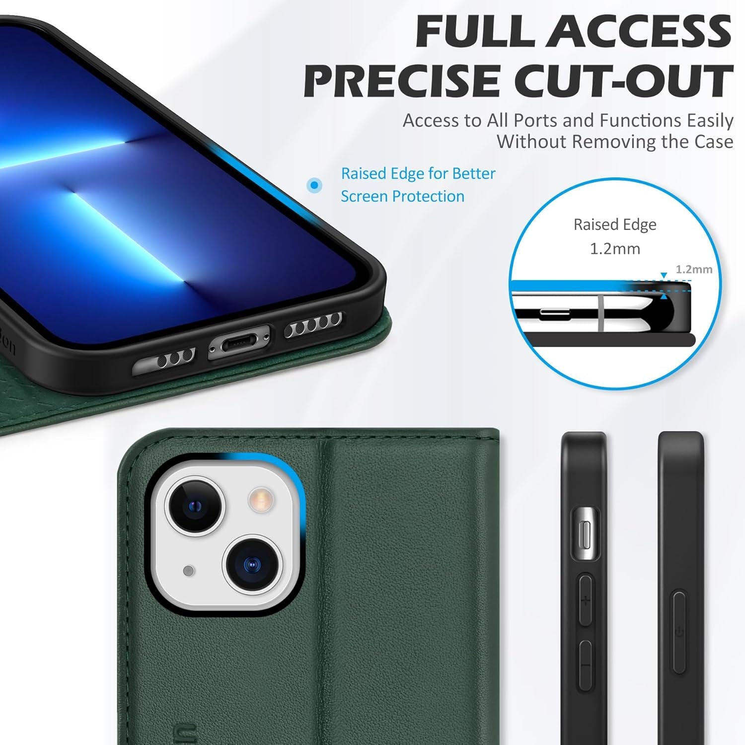 SHIELDON Genuine Leather Case Wallet for Iphone 13 6.1", Midnight Green