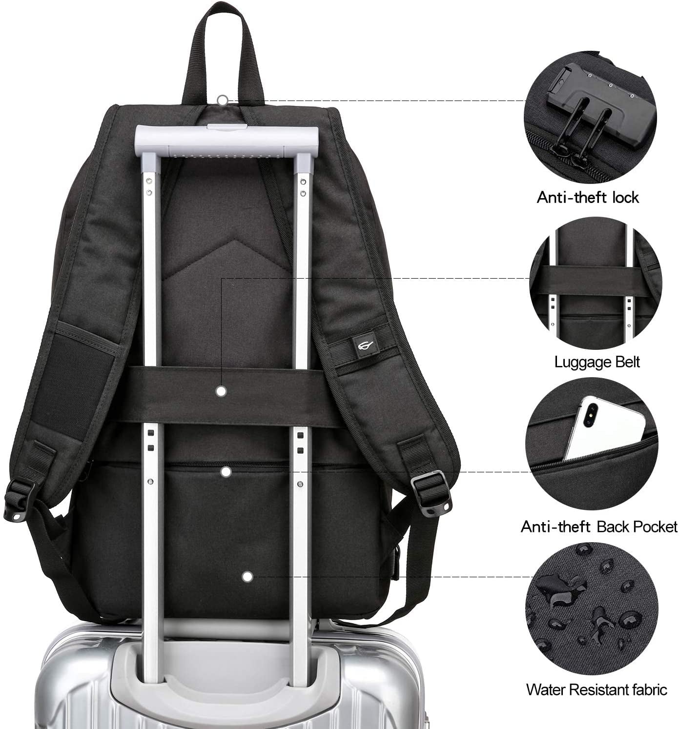 WENIG Anti-Theft Travel Laptop Backpack with USB Charging Port Lock,Water Resistant Slim Work Computer Bag for Men College Bookbags Fits 15.6 Inch Laptop