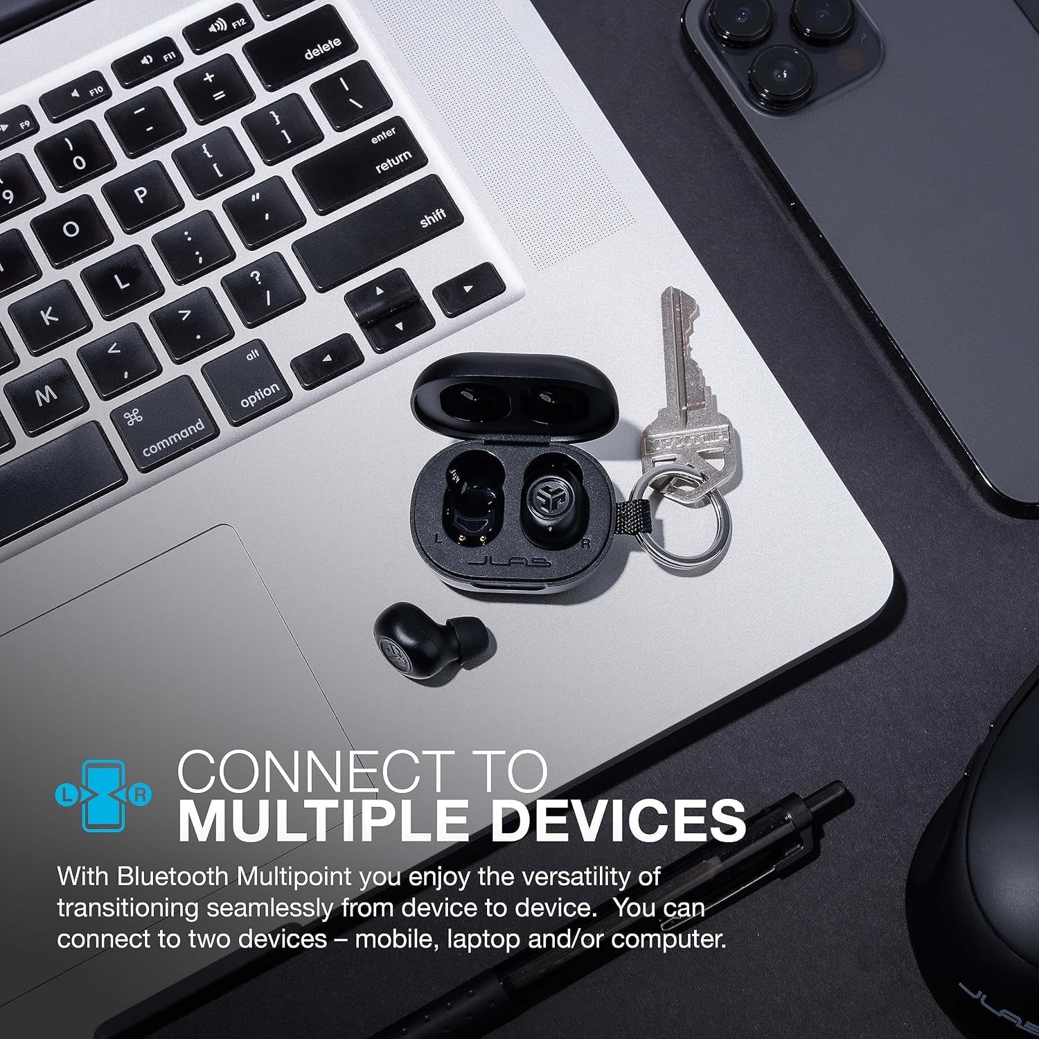 Jlab Jbuds Mini True Wireless Bluetooth Earbuds + Charging Case, Charcoal Black, IP55 Sweat and Dust Proof, Bluetooth Multipoint, Be Aware Audio, 3 EQ Sound Settings, Crystal Clear Calls