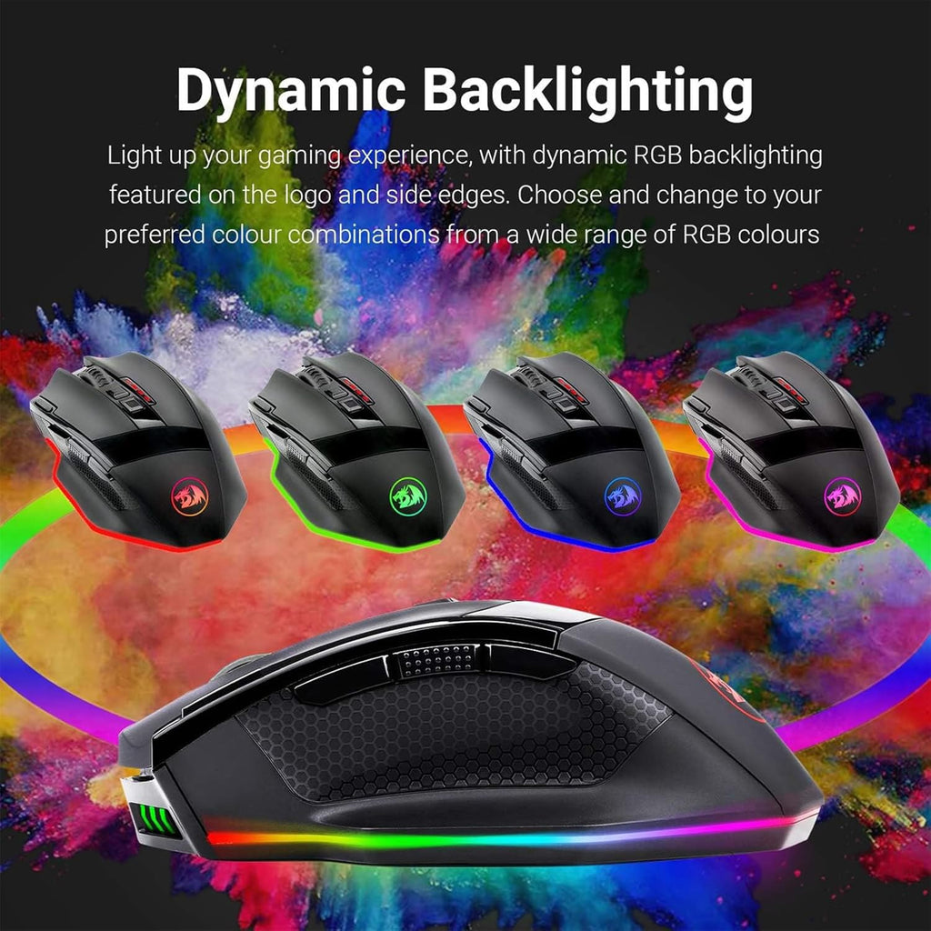 Redragon M801 Wireless Gaming Mouse, RGB Gaming Mouse with MMO 9 Programmable Macro Editing Buttons, up 16000 Adjustable DPI, Rapid Fire Button for Game, Windows,Pc - Wireless, Black