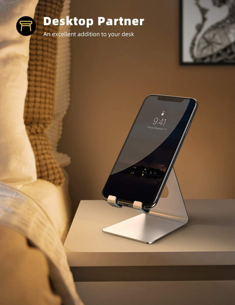 Lamicall Cell Phone Stand, Desk Phone Holder Cradle, Compatible with Phone 12 Mini 11 Pro Xs Max XR X 8 7 6 plus SE, All Smartphones Charging Dock, Office Desktop Accessories - Silver