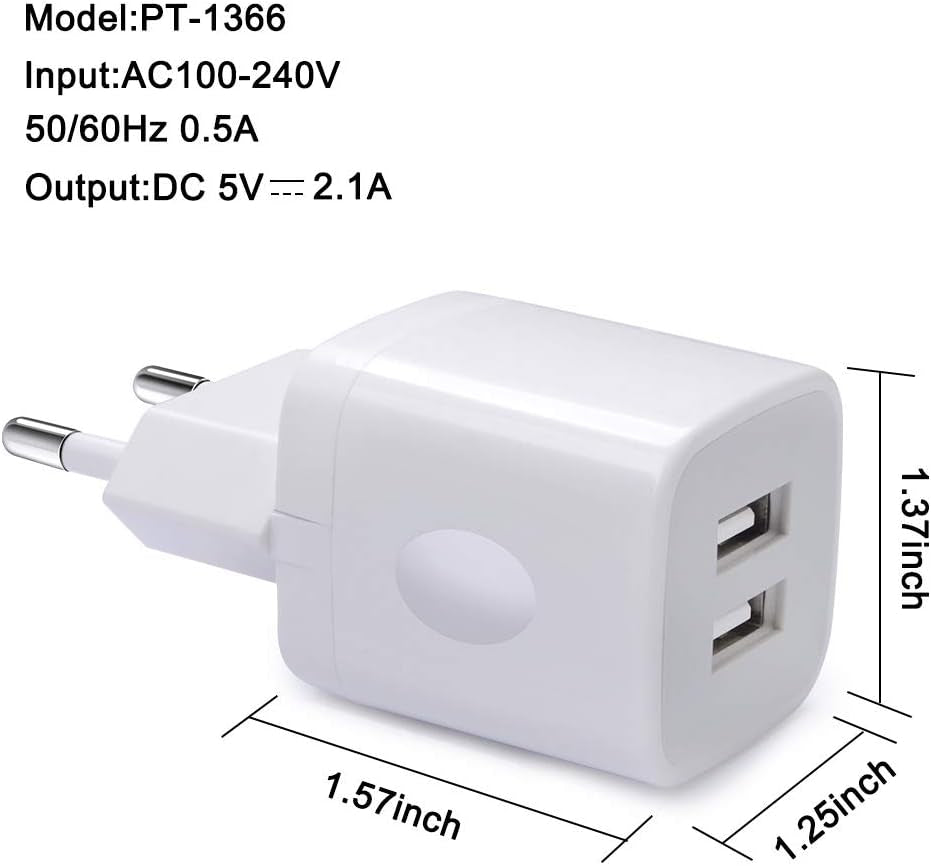 European Wall Charger, Vifigen 2-Pack USB 2.1AMP Universal Europe Charger Block Dual Port Plug Compatible for Iphone 17 16 15 14 13 12 11 Pro Max XS XR X SE 8 7 6 Plus,Samsung S25 S24 A17,Note,Lg,Moto
